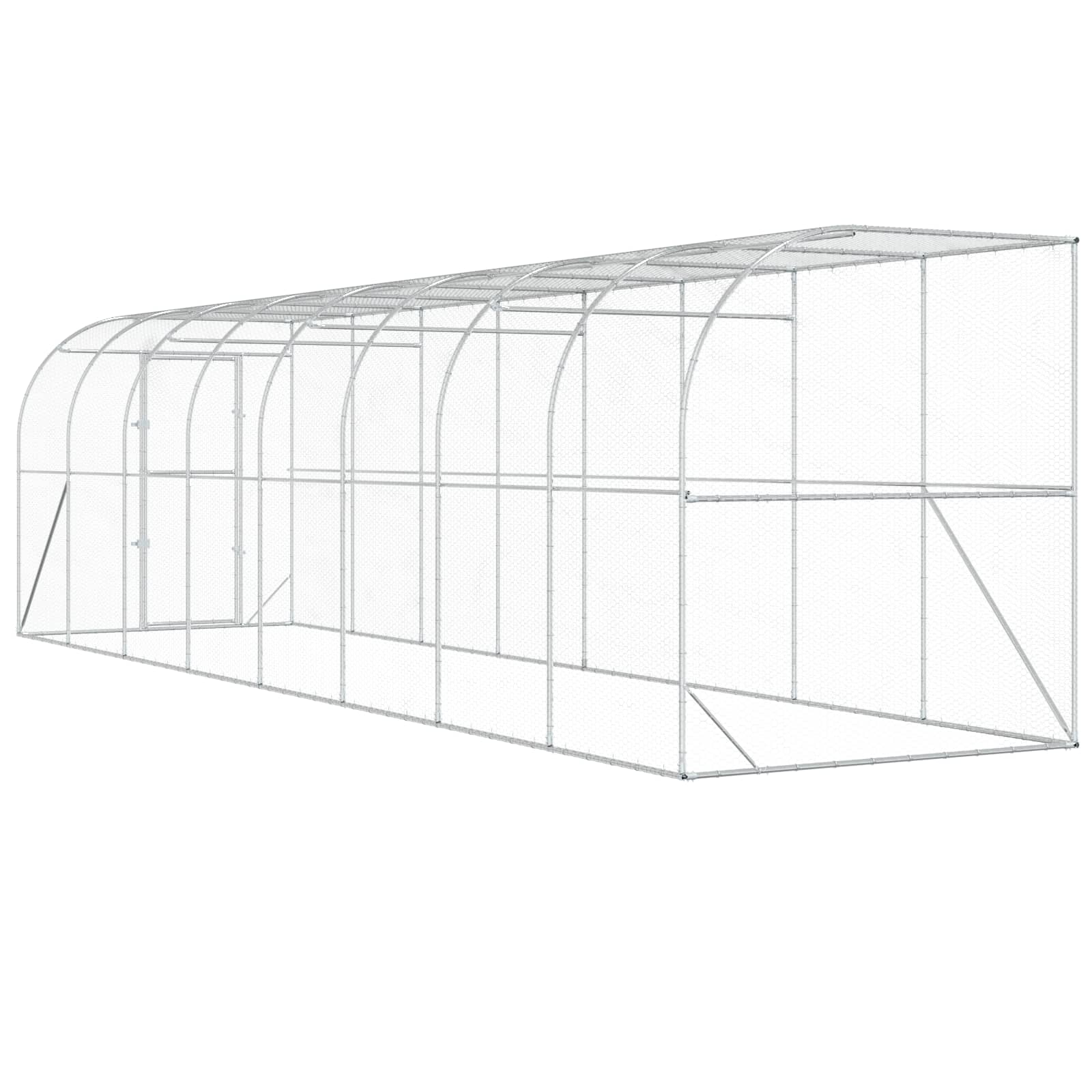 vidaXL Kurnik przy ścianie srebrny 600 x 150 x 215 cm Stal ocynkowana