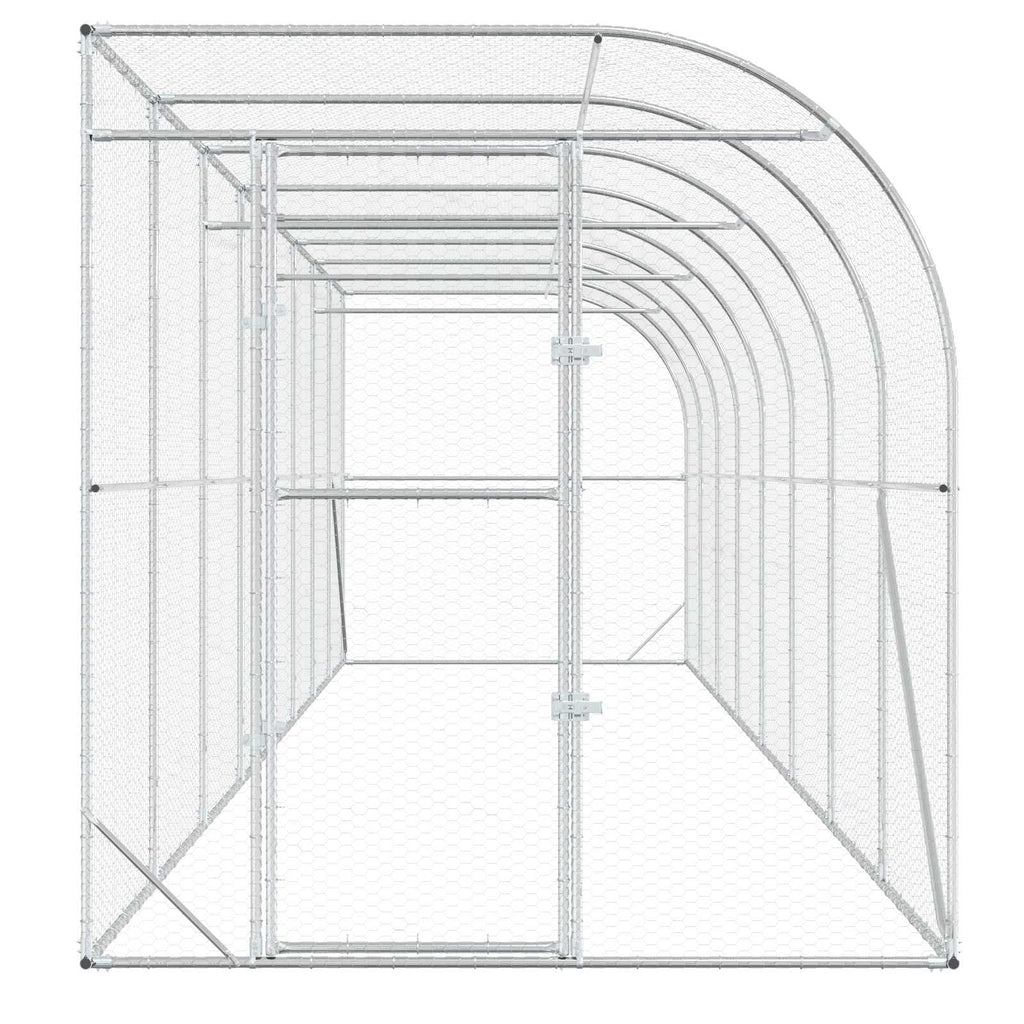 vidaXL Kurnik przy ścianie srebrny 600 x 150 x 215 cm Stal ocynkowana