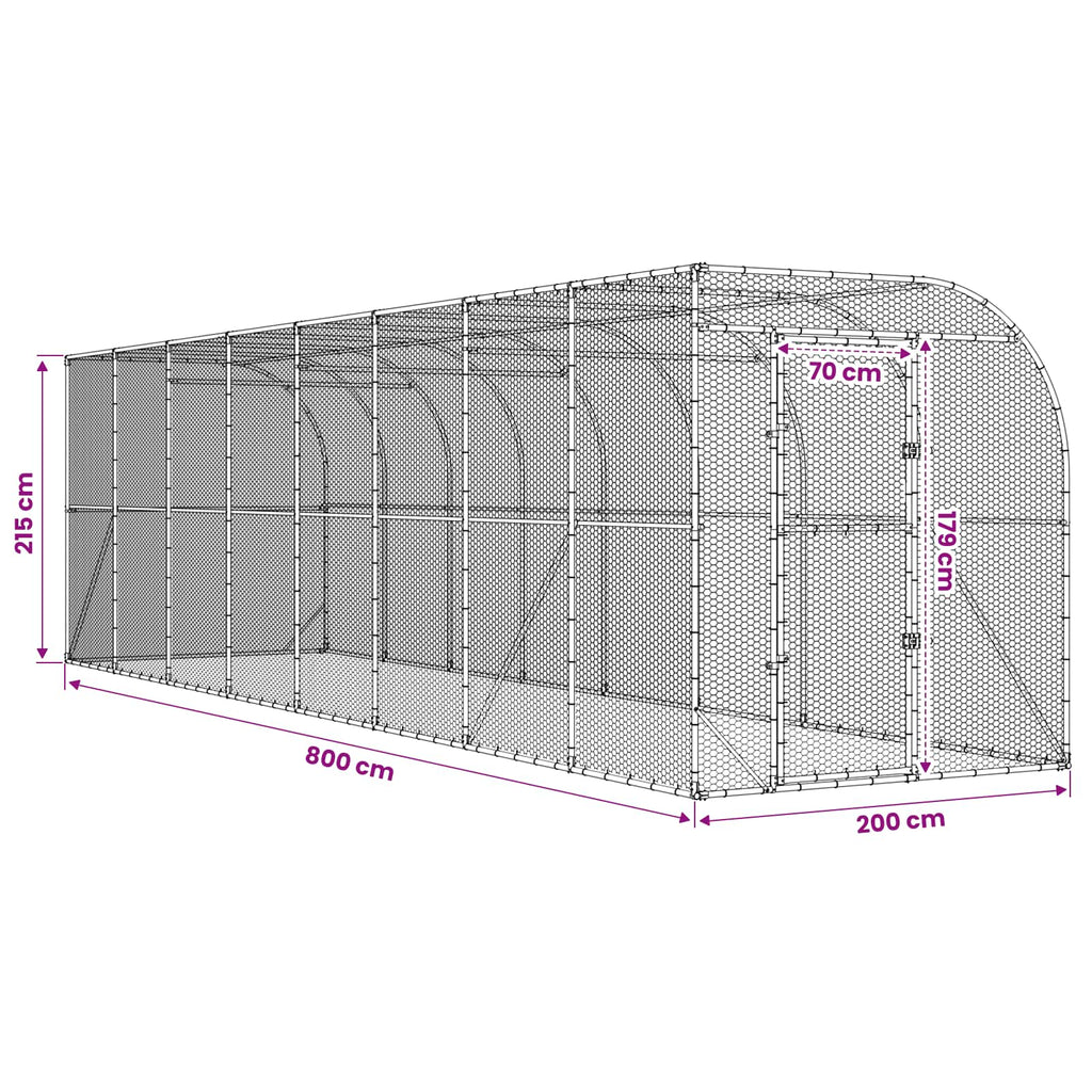 vidaXL Kurnik przy ścianie srebrny 600 x 150 x 215 cm Stal ocynkowana