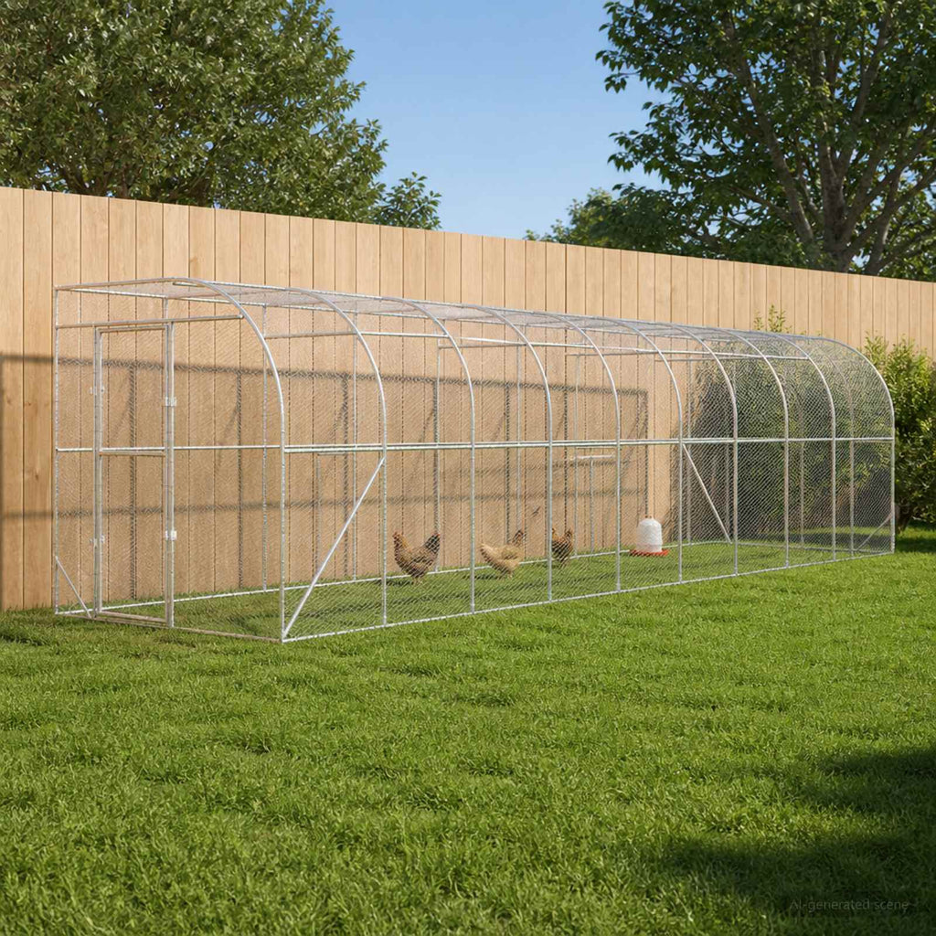 vidaXL Kurnik przy ścianie srebrny 600 x 150 x 215 cm Stal ocynkowana