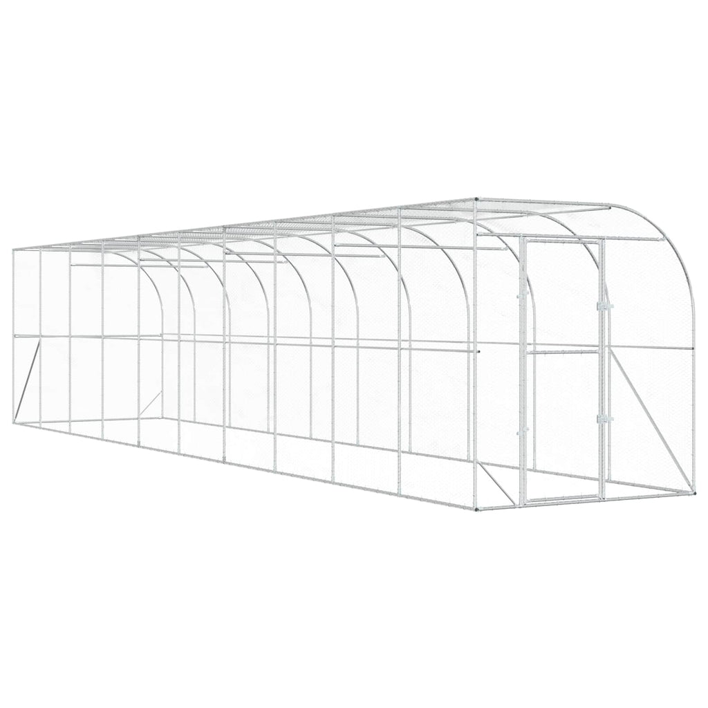 vidaXL Kurnik przy ścianie srebrny 600 x 150 x 215 cm Stal ocynkowana