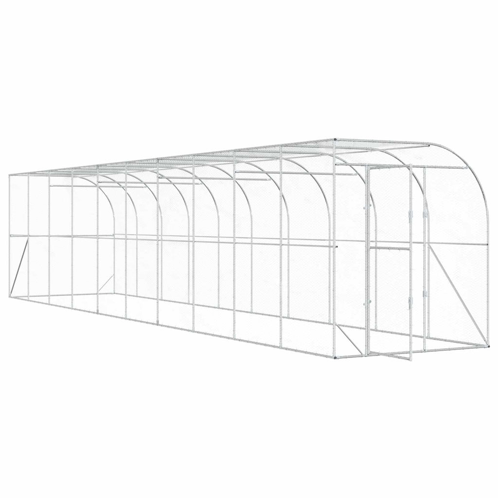 vidaXL Kurnik przy ścianie srebrny 600 x 150 x 215 cm Stal ocynkowana