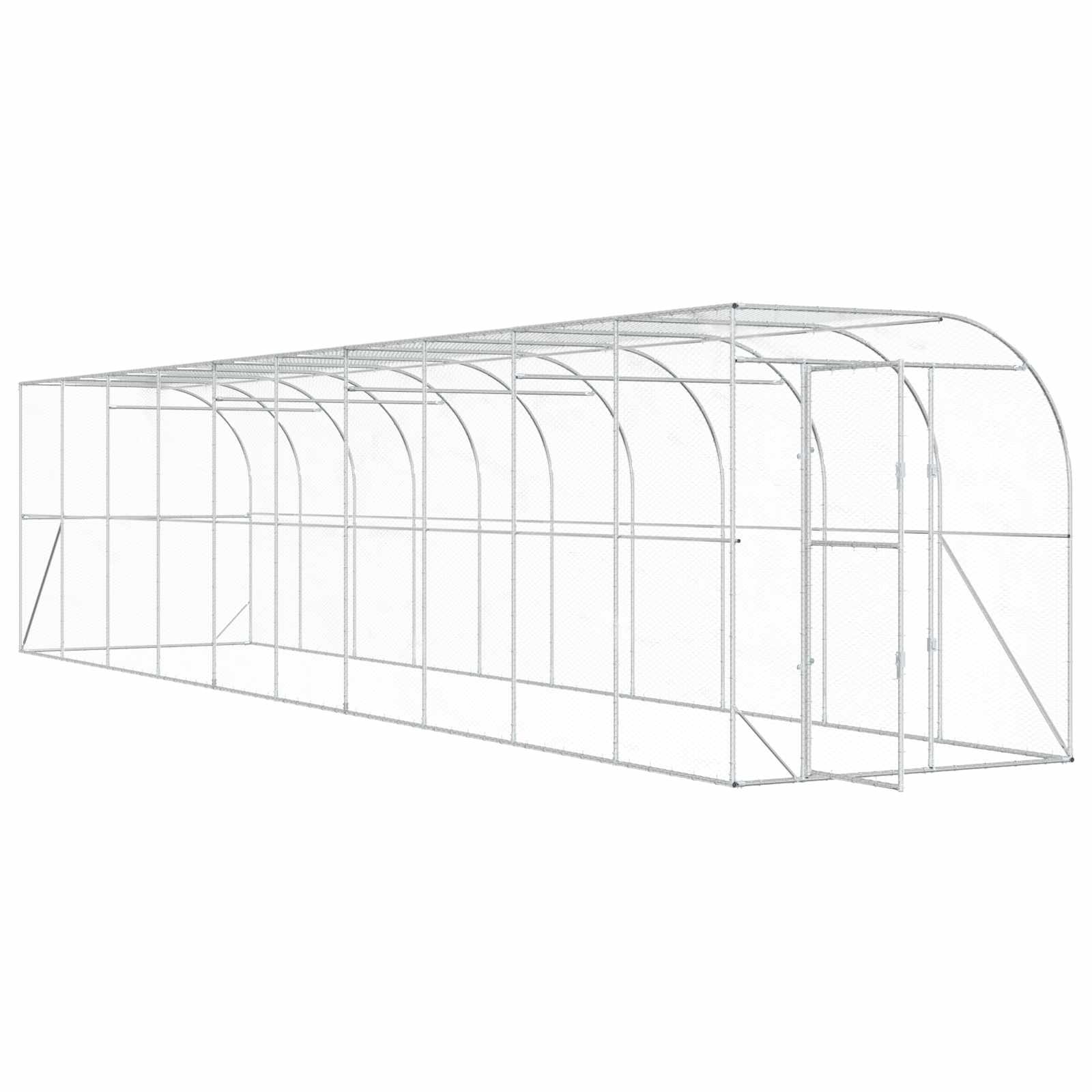 vidaXL Kurnik przy ścianie srebrny 600 x 150 x 215 cm Stal ocynkowana