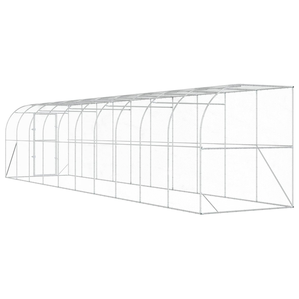 vidaXL Kurnik przy ścianie srebrny 600 x 150 x 215 cm Stal ocynkowana