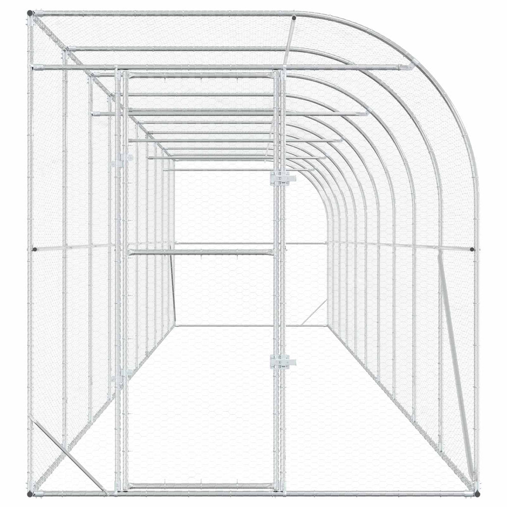 vidaXL Kurnik przy ścianie srebrny 600 x 150 x 215 cm Stal ocynkowana