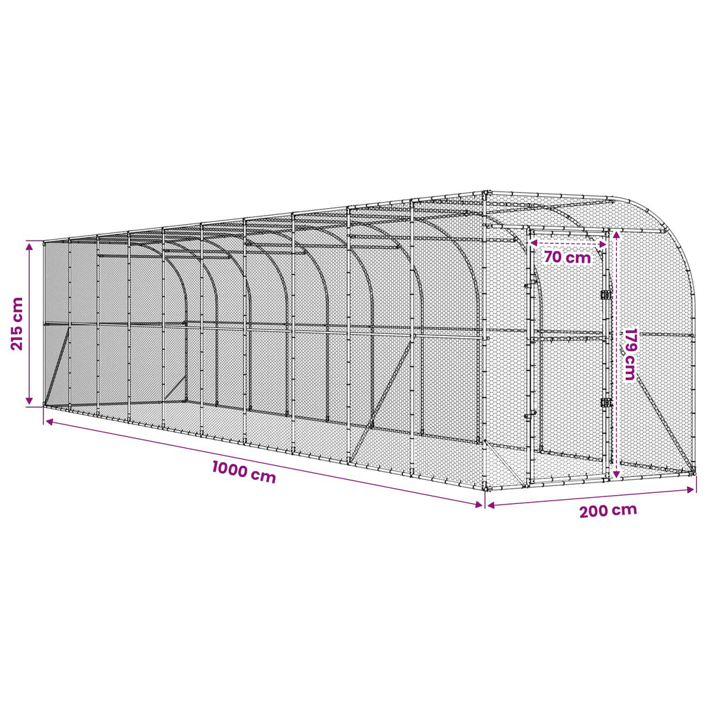 vidaXL Kurnik przy ścianie srebrny 600 x 150 x 215 cm Stal ocynkowana