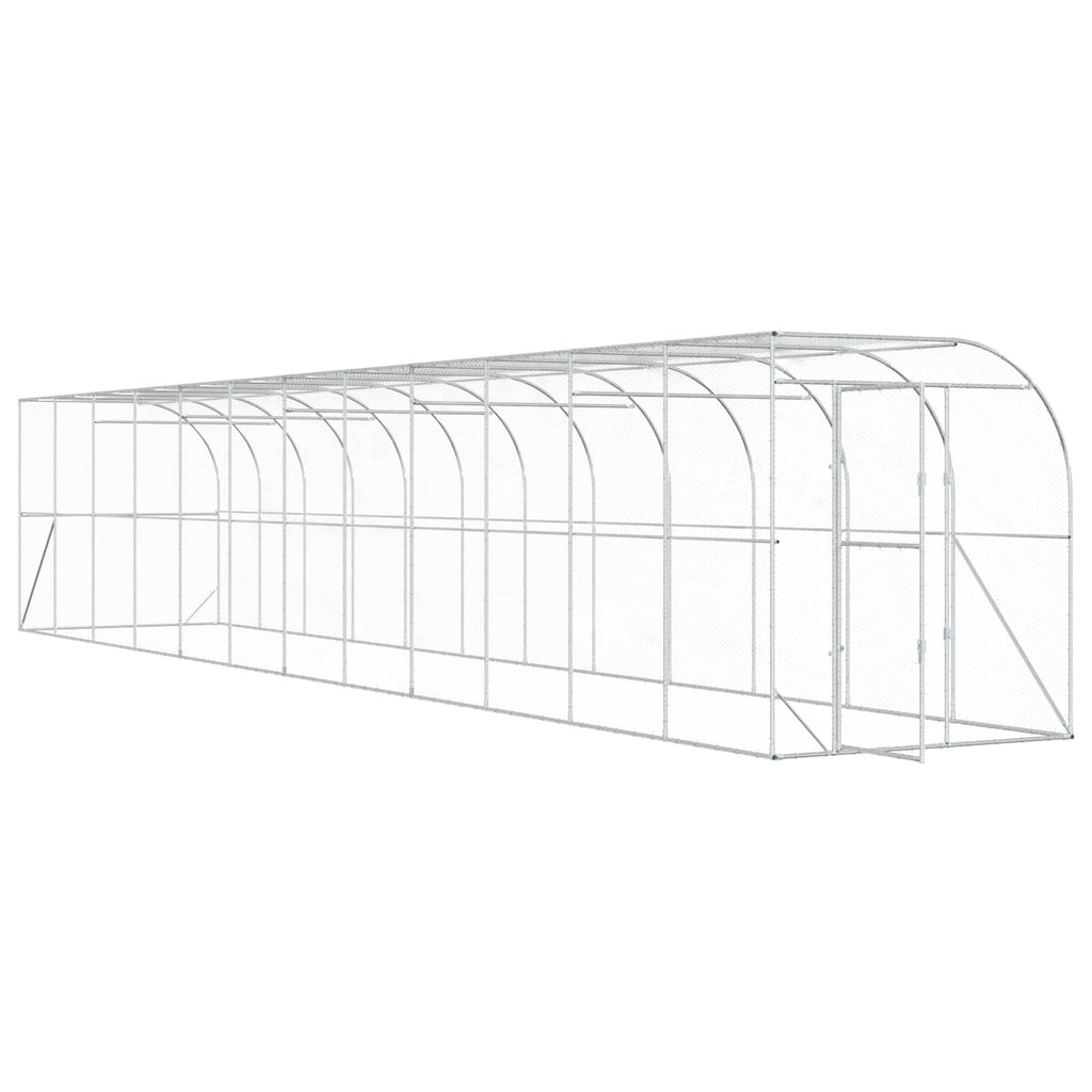 vidaXL Kurnik przy ścianie srebrny 600 x 150 x 215 cm Stal ocynkowana