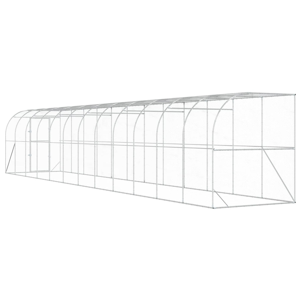 vidaXL Kurnik przy ścianie srebrny 600 x 150 x 215 cm Stal ocynkowana
