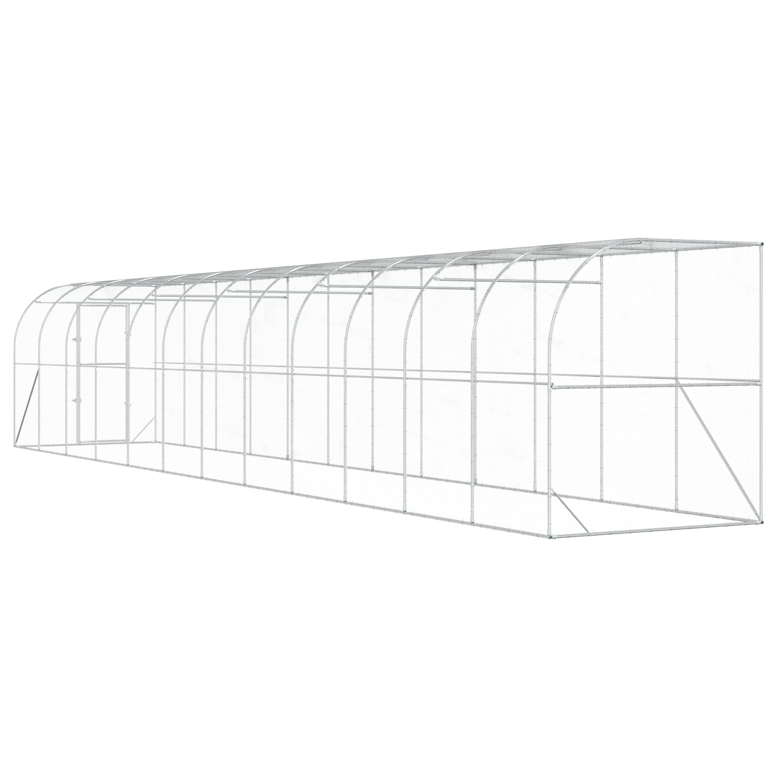 vidaXL Kurnik przy ścianie srebrny 600 x 150 x 215 cm Stal ocynkowana