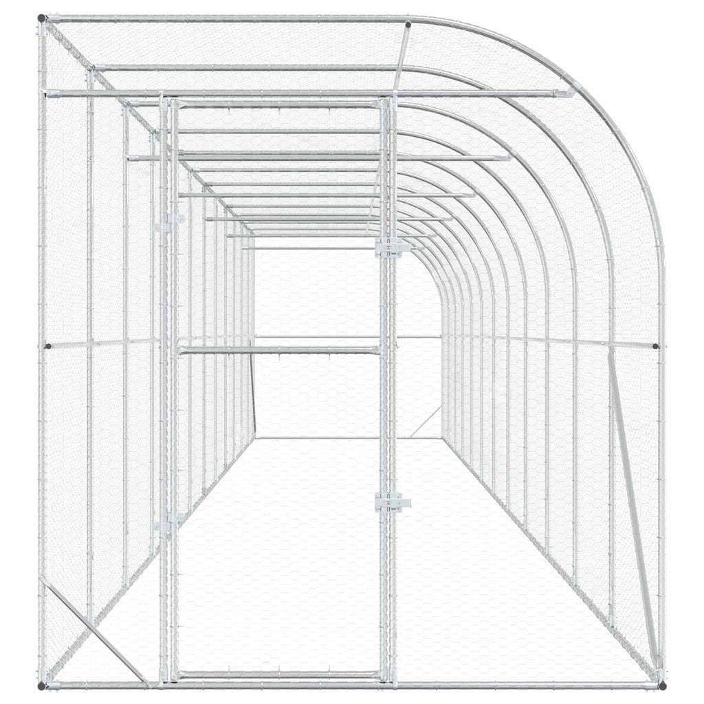 vidaXL Kurnik przy ścianie srebrny 600 x 150 x 215 cm Stal ocynkowana
