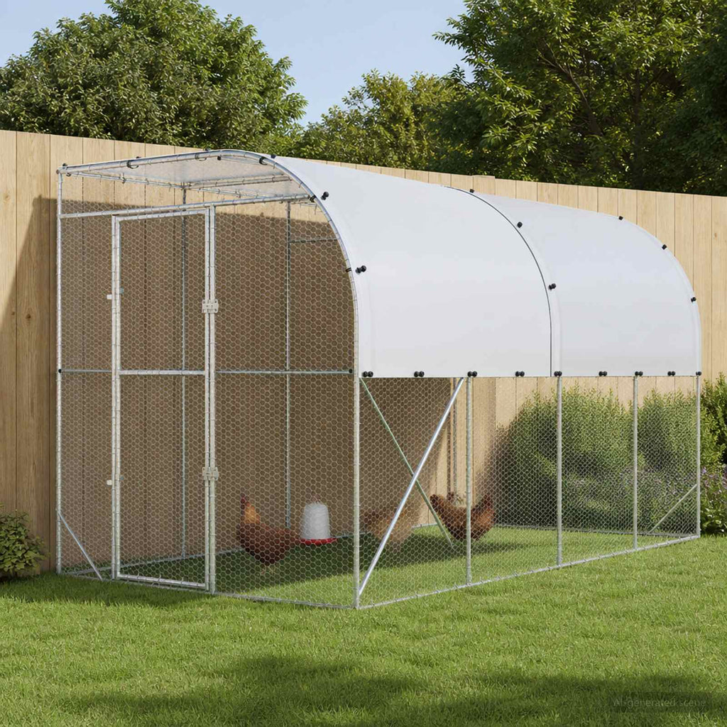 vidaXL Kurnik przy ścianie srebrny 600 x 150 x 215 cm Stal ocynkowana