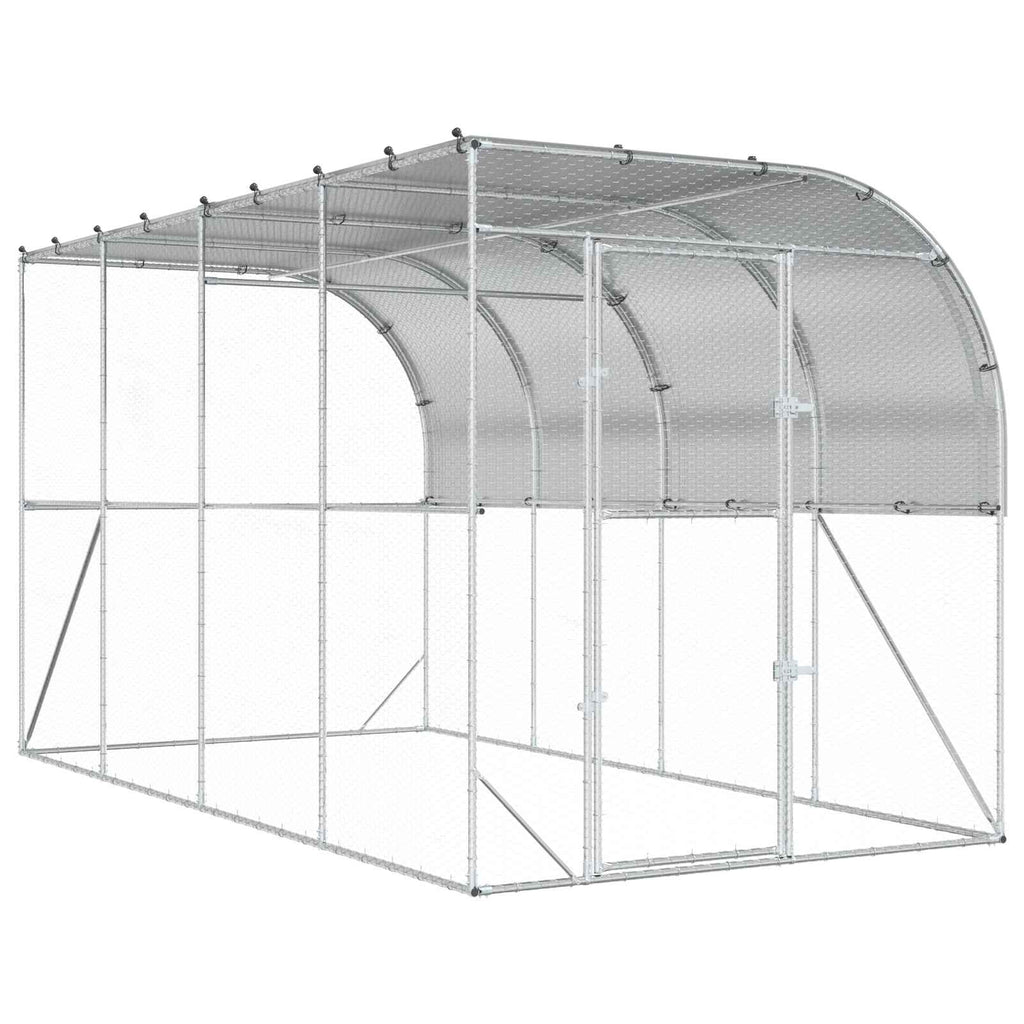 vidaXL Kurnik przy ścianie srebrny 600 x 150 x 215 cm Stal ocynkowana