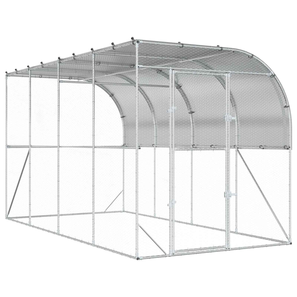 vidaXL Kurnik przy ścianie srebrny 600 x 150 x 215 cm Stal ocynkowana