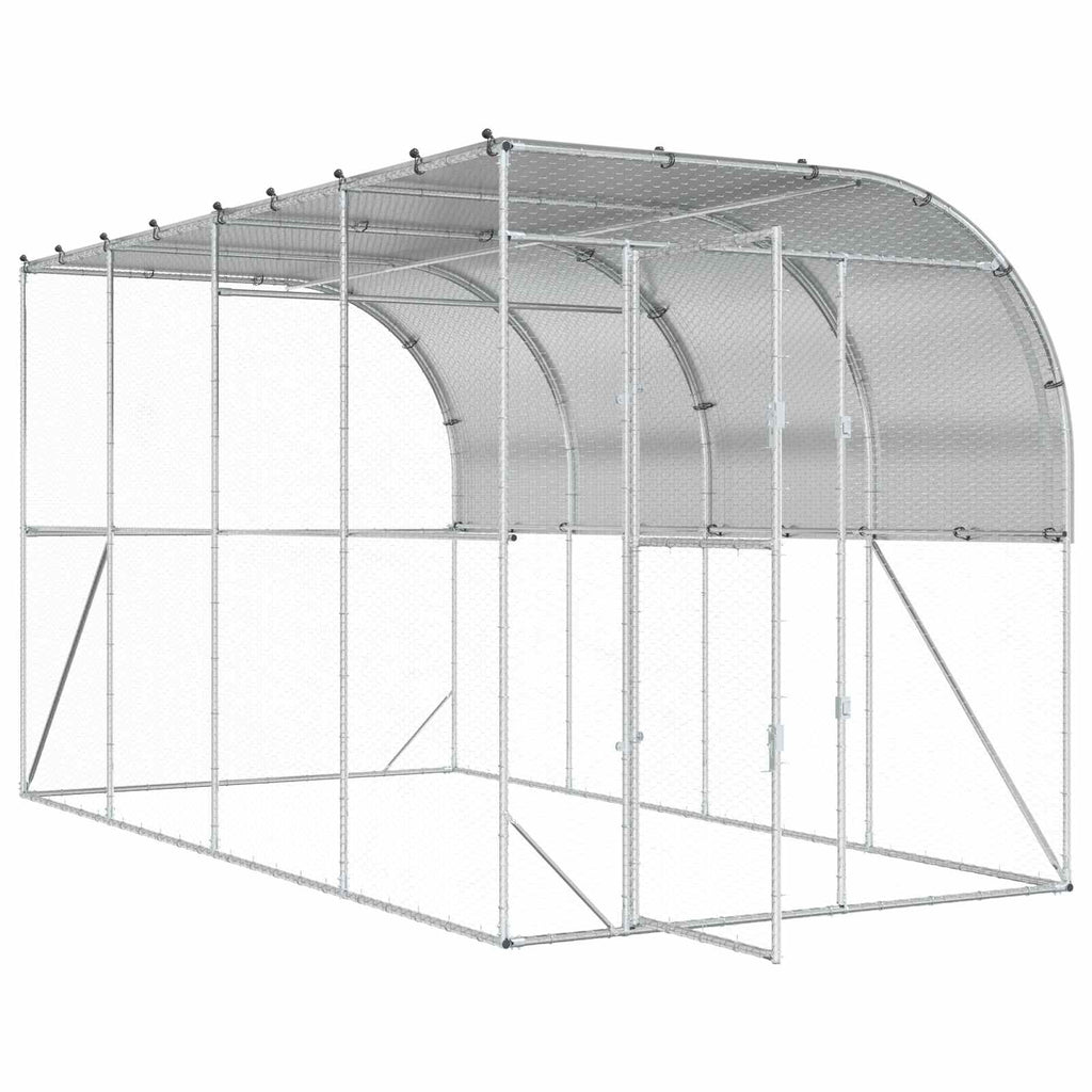 vidaXL Kurnik przy ścianie srebrny 600 x 150 x 215 cm Stal ocynkowana
