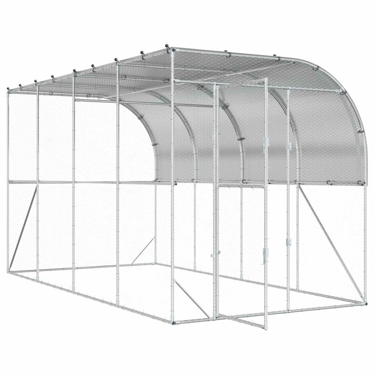 vidaXL Kurnik przy ścianie srebrny 600 x 150 x 215 cm Stal ocynkowana