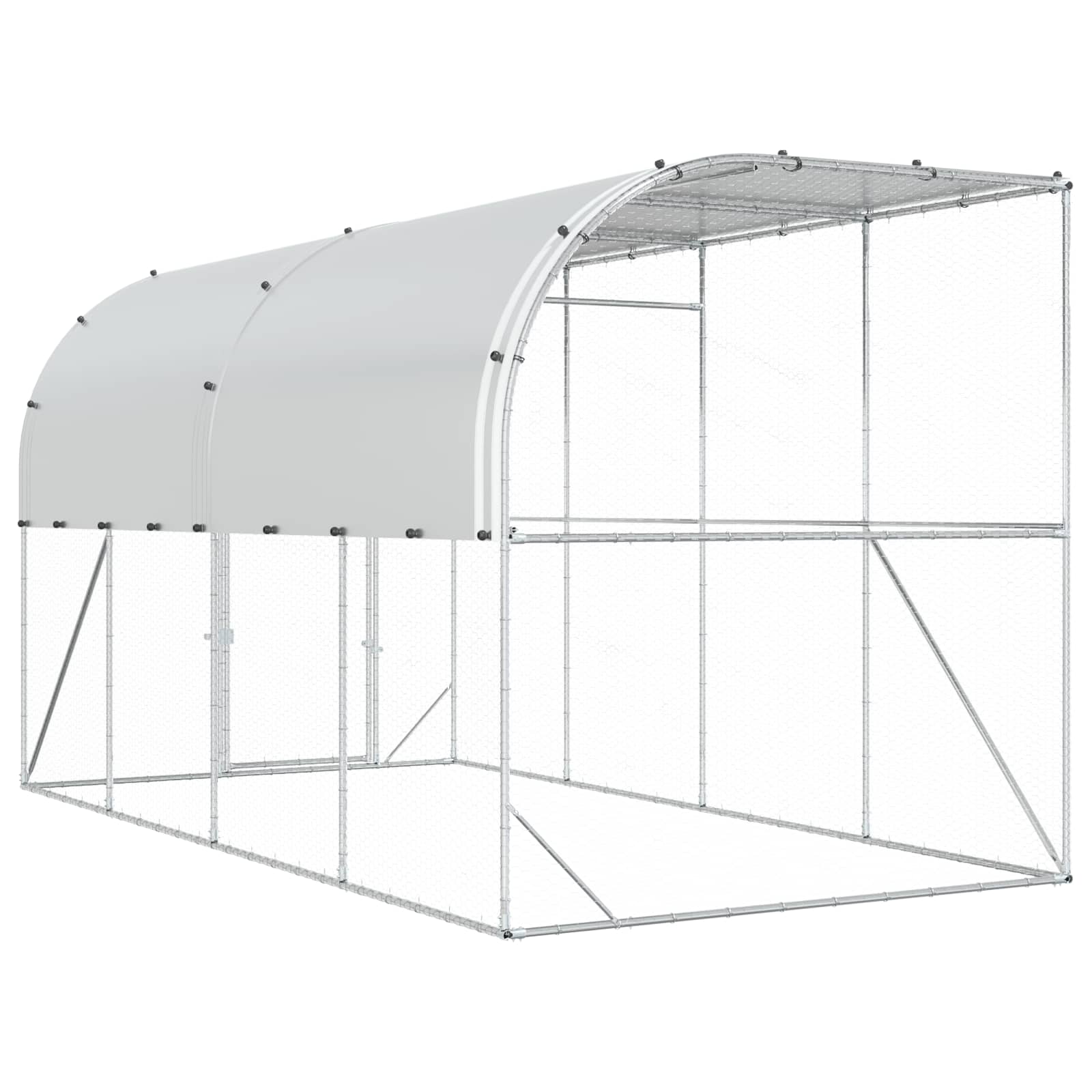 vidaXL Kurnik przy ścianie srebrny 600 x 150 x 215 cm Stal ocynkowana