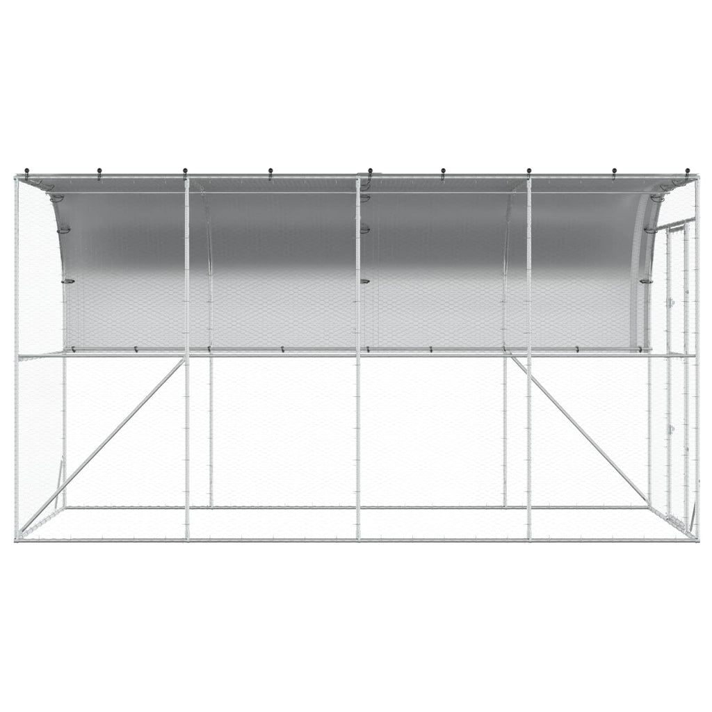 vidaXL Kurnik przy ścianie srebrny 600 x 150 x 215 cm Stal ocynkowana
