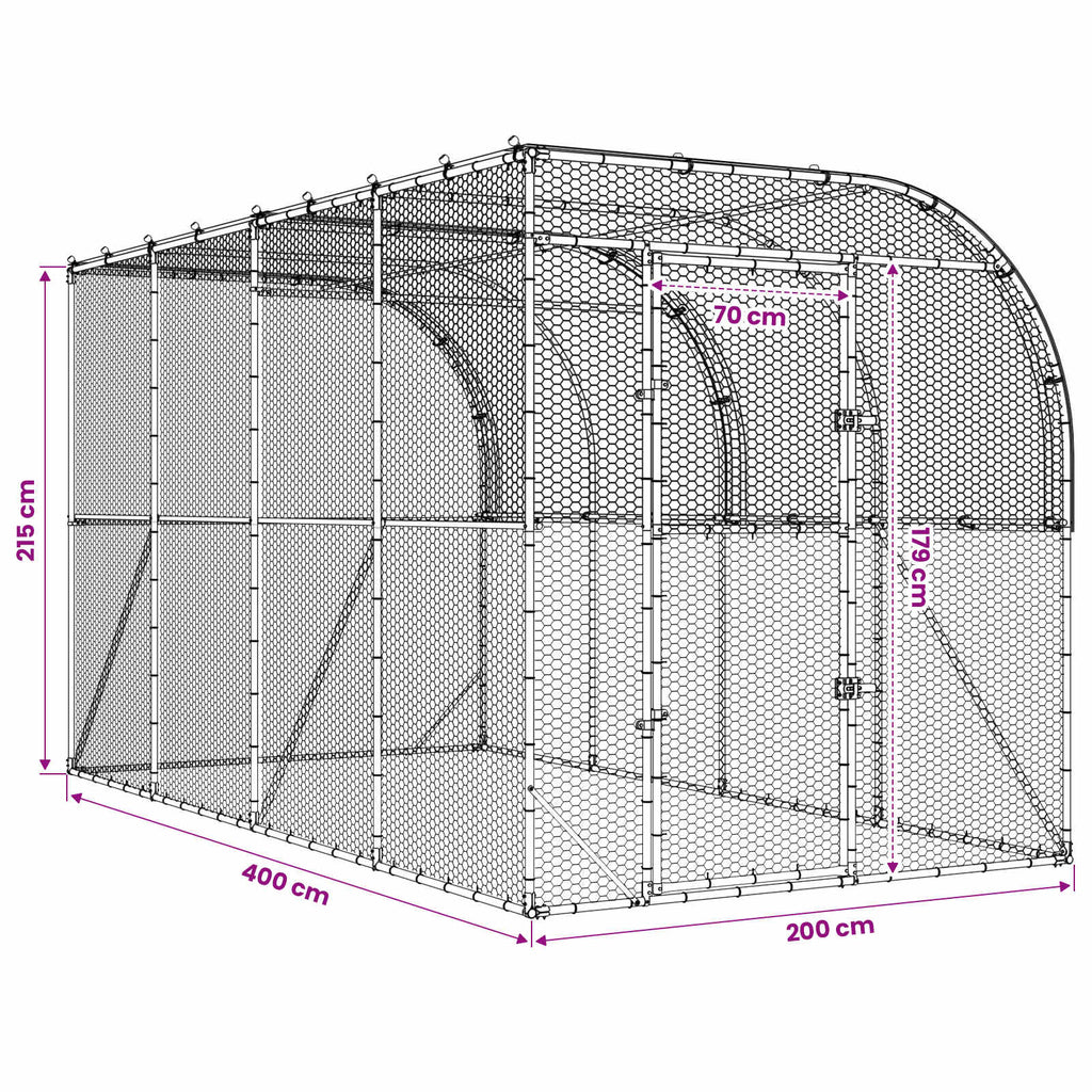 vidaXL Kurnik przy ścianie srebrny 600 x 150 x 215 cm Stal ocynkowana