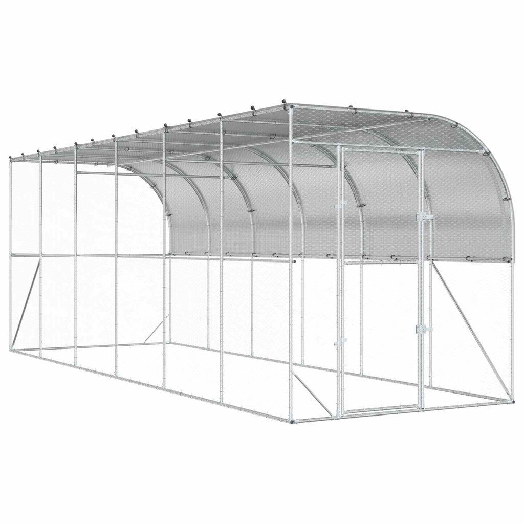 vidaXL Kurnik przy ścianie srebrny 600 x 150 x 215 cm Stal ocynkowana
