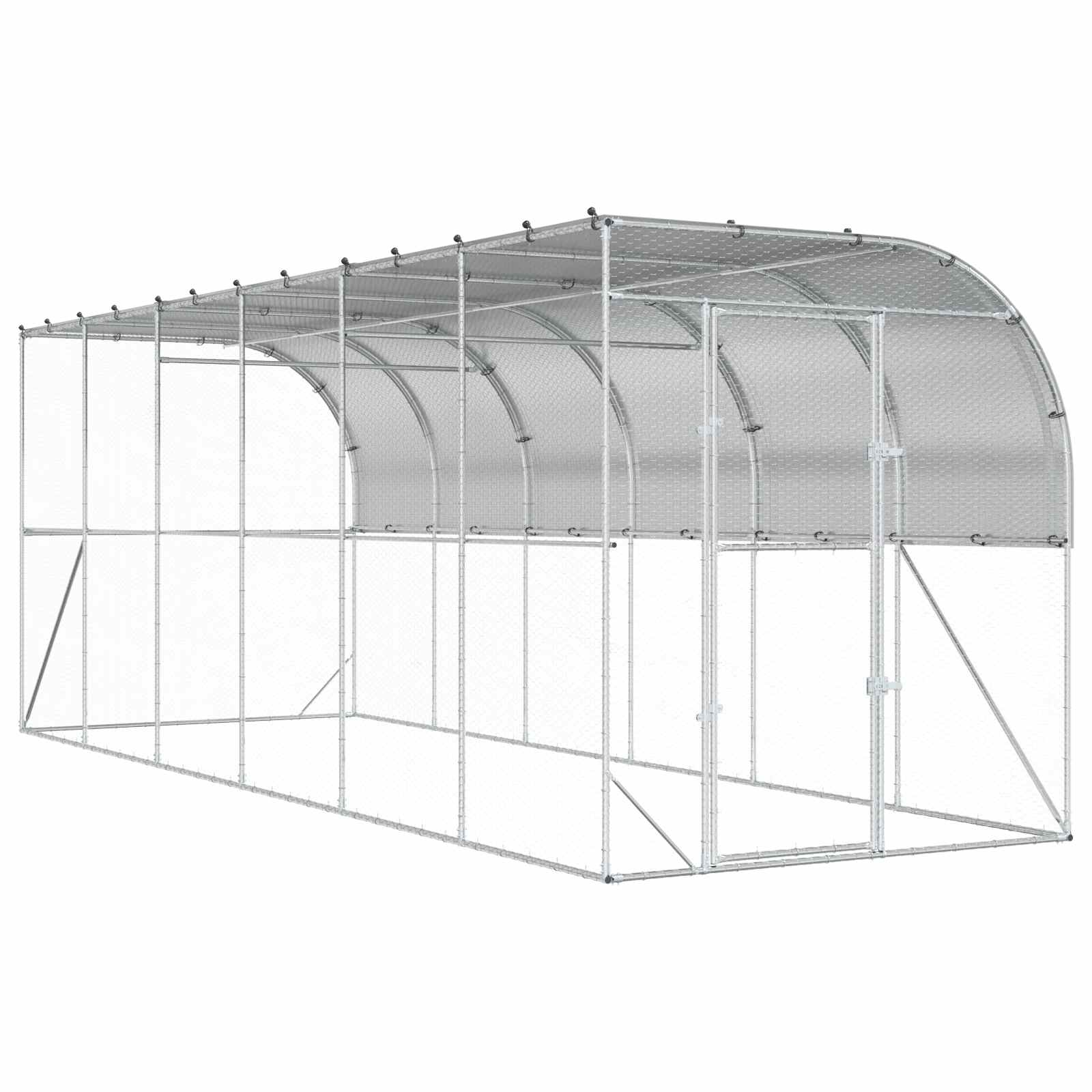 vidaXL Kurnik przy ścianie srebrny 600 x 150 x 215 cm Stal ocynkowana