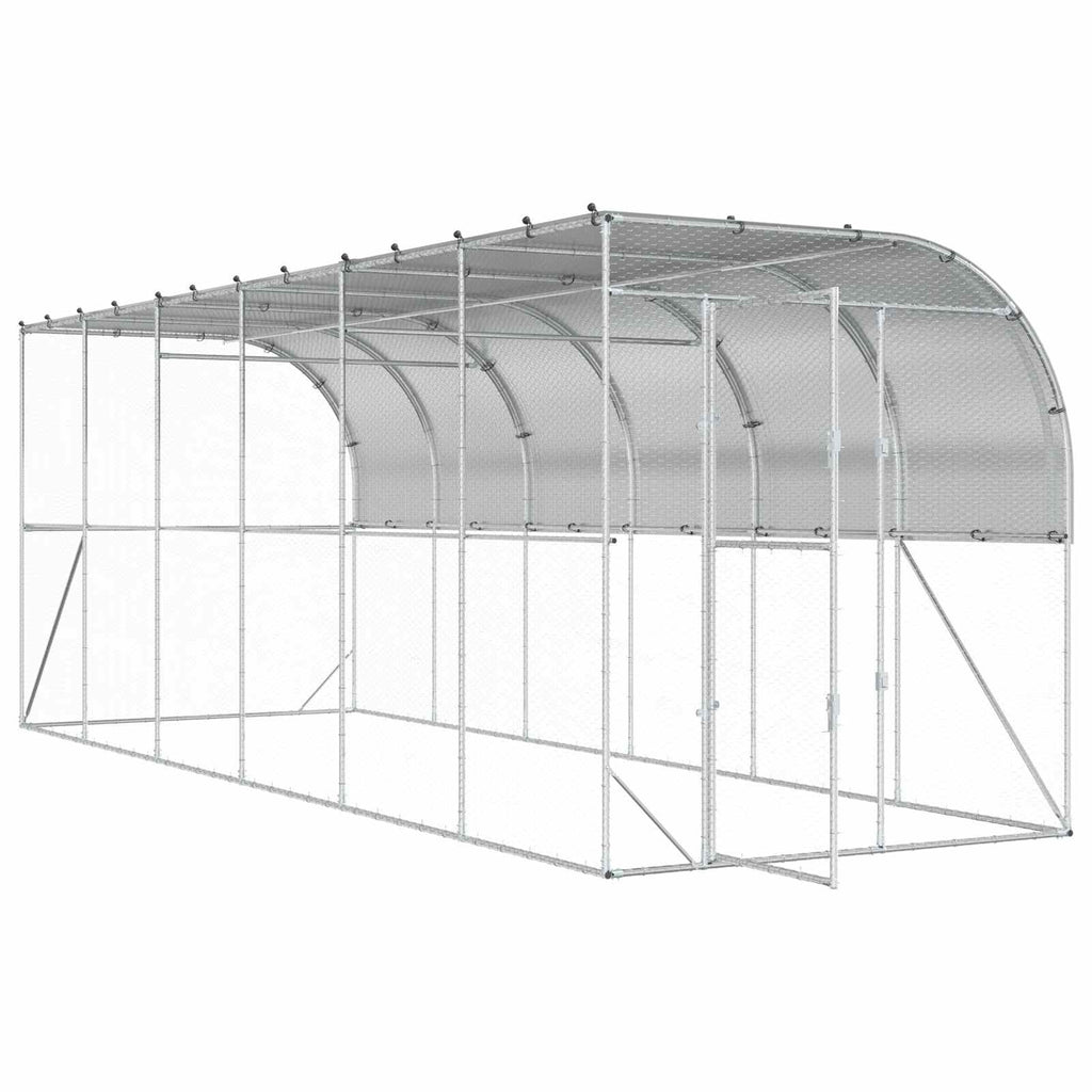 vidaXL Kurnik przy ścianie srebrny 600 x 150 x 215 cm Stal ocynkowana