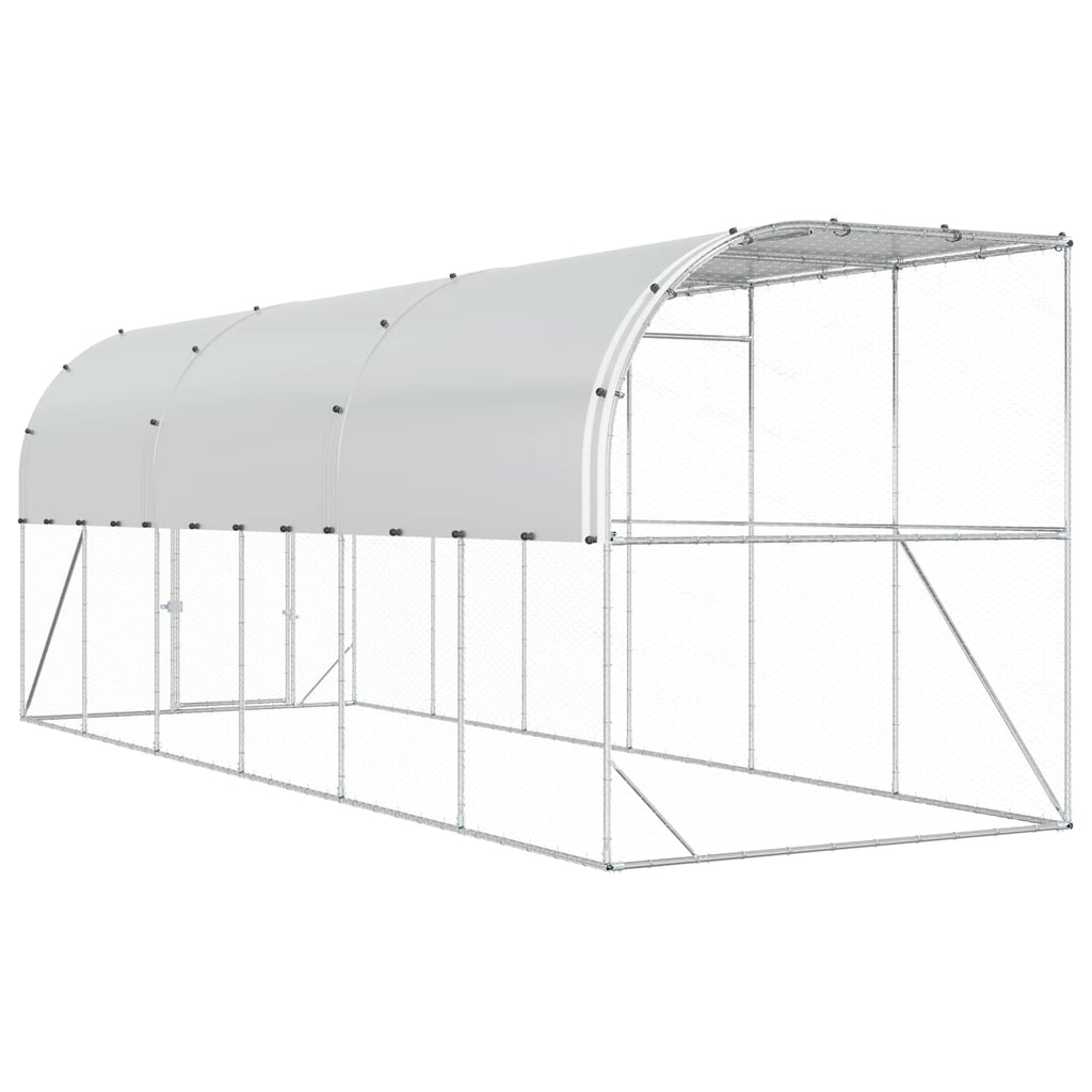 vidaXL Kurnik przy ścianie srebrny 600 x 150 x 215 cm Stal ocynkowana