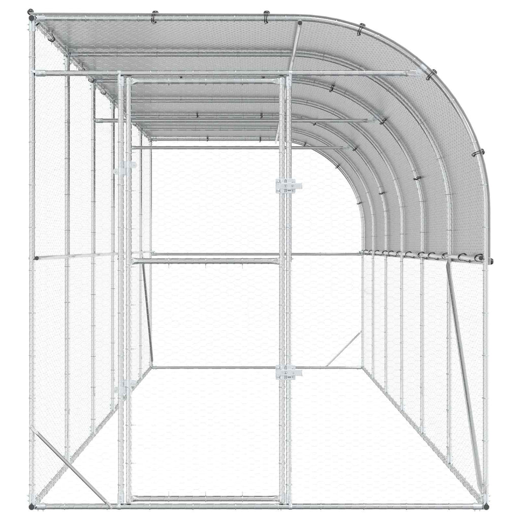 vidaXL Kurnik przy ścianie srebrny 600 x 150 x 215 cm Stal ocynkowana