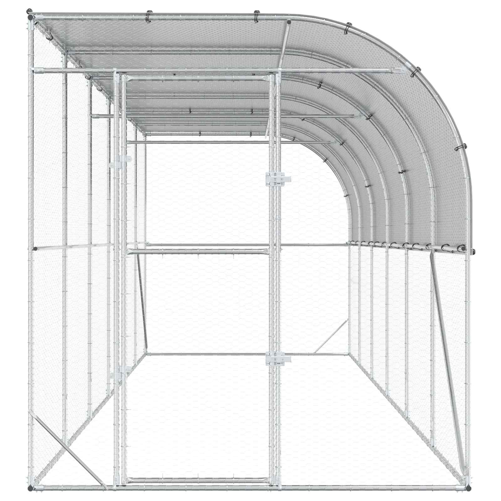 vidaXL Kurnik przy ścianie srebrny 600 x 150 x 215 cm Stal ocynkowana