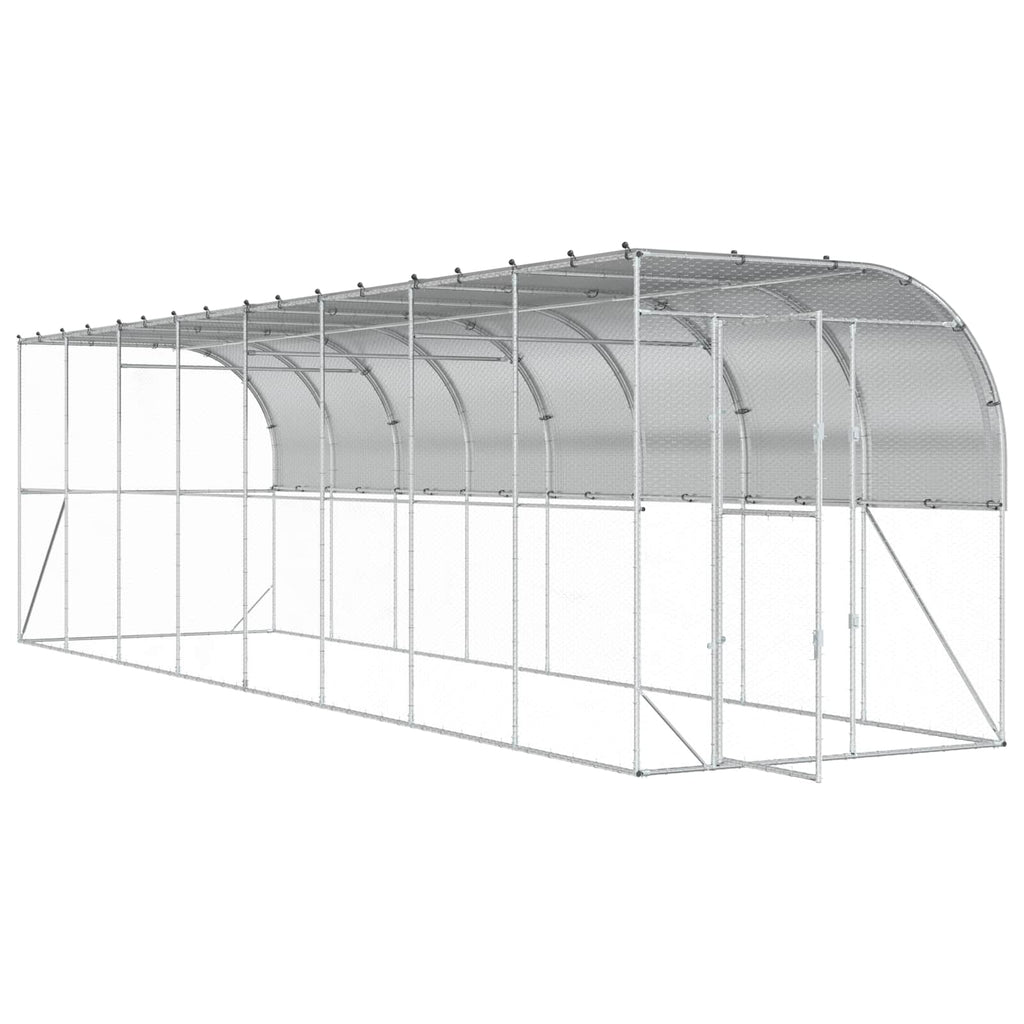 vidaXL Kurnik przy ścianie srebrny 600 x 150 x 215 cm Stal ocynkowana