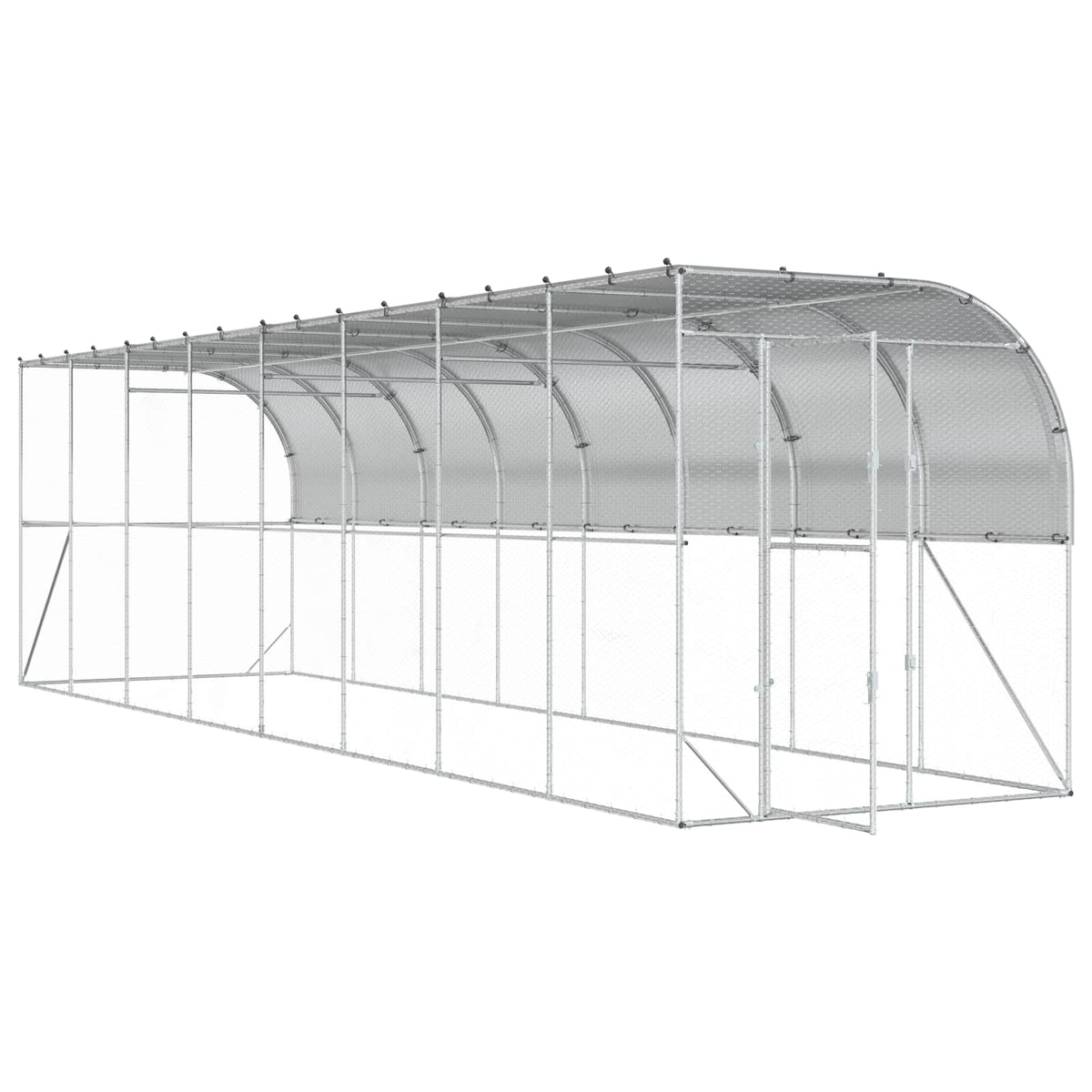vidaXL Kurnik przy ścianie srebrny 600 x 150 x 215 cm Stal ocynkowana