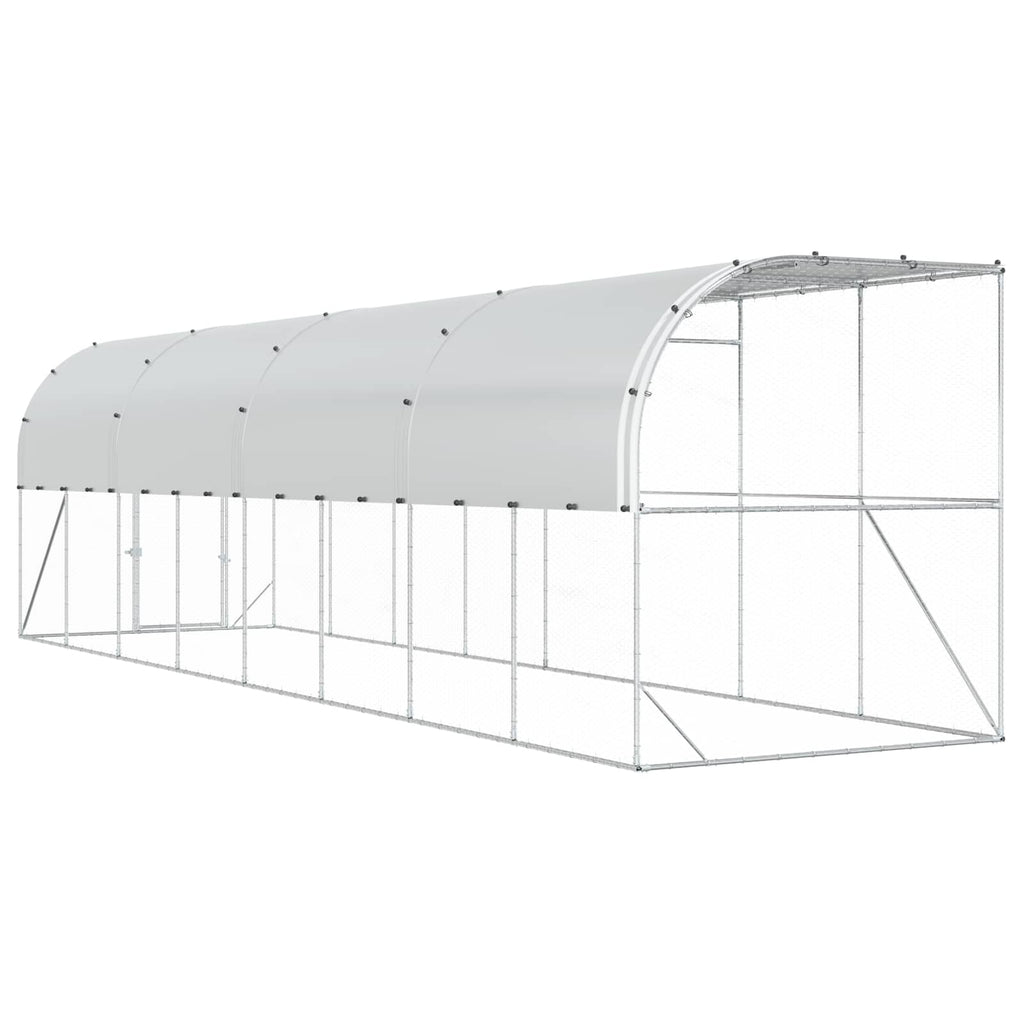 vidaXL Kurnik przy ścianie srebrny 600 x 150 x 215 cm Stal ocynkowana
