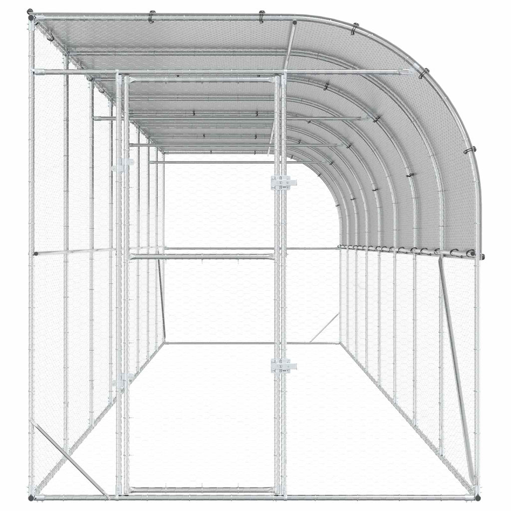 vidaXL Kurnik przy ścianie srebrny 600 x 150 x 215 cm Stal ocynkowana