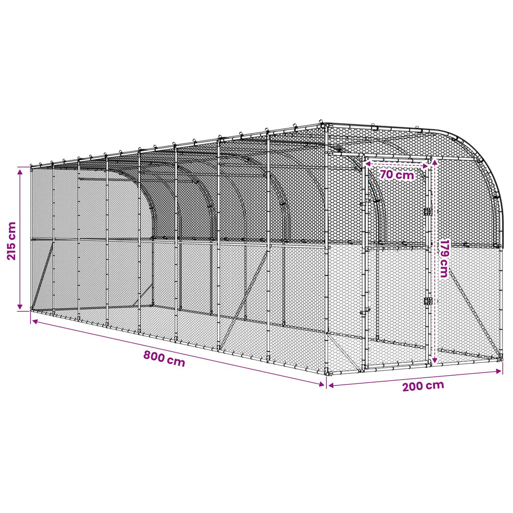 vidaXL Kurnik przy ścianie srebrny 600 x 150 x 215 cm Stal ocynkowana