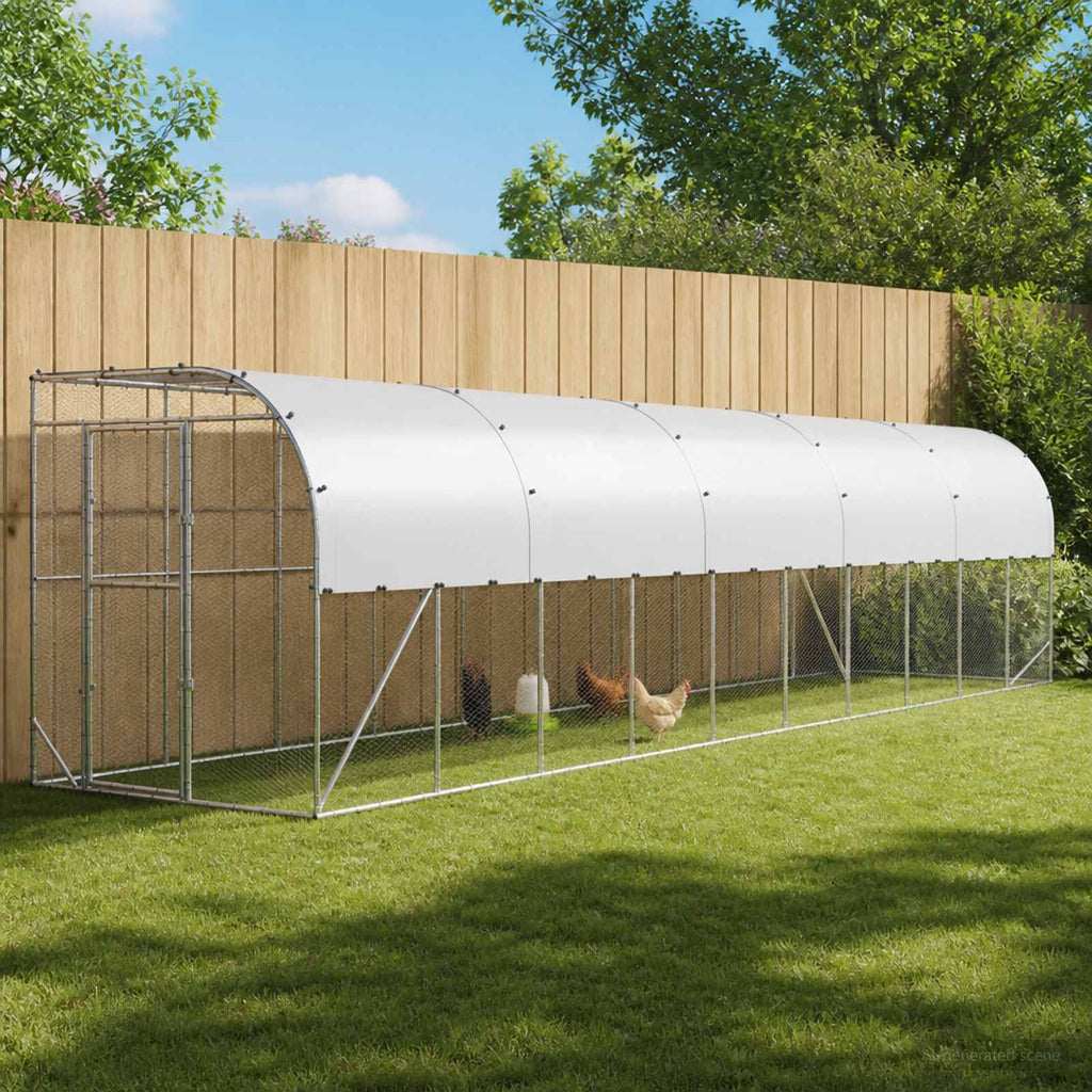 vidaXL Kurnik przy ścianie srebrny 600 x 150 x 215 cm Stal ocynkowana