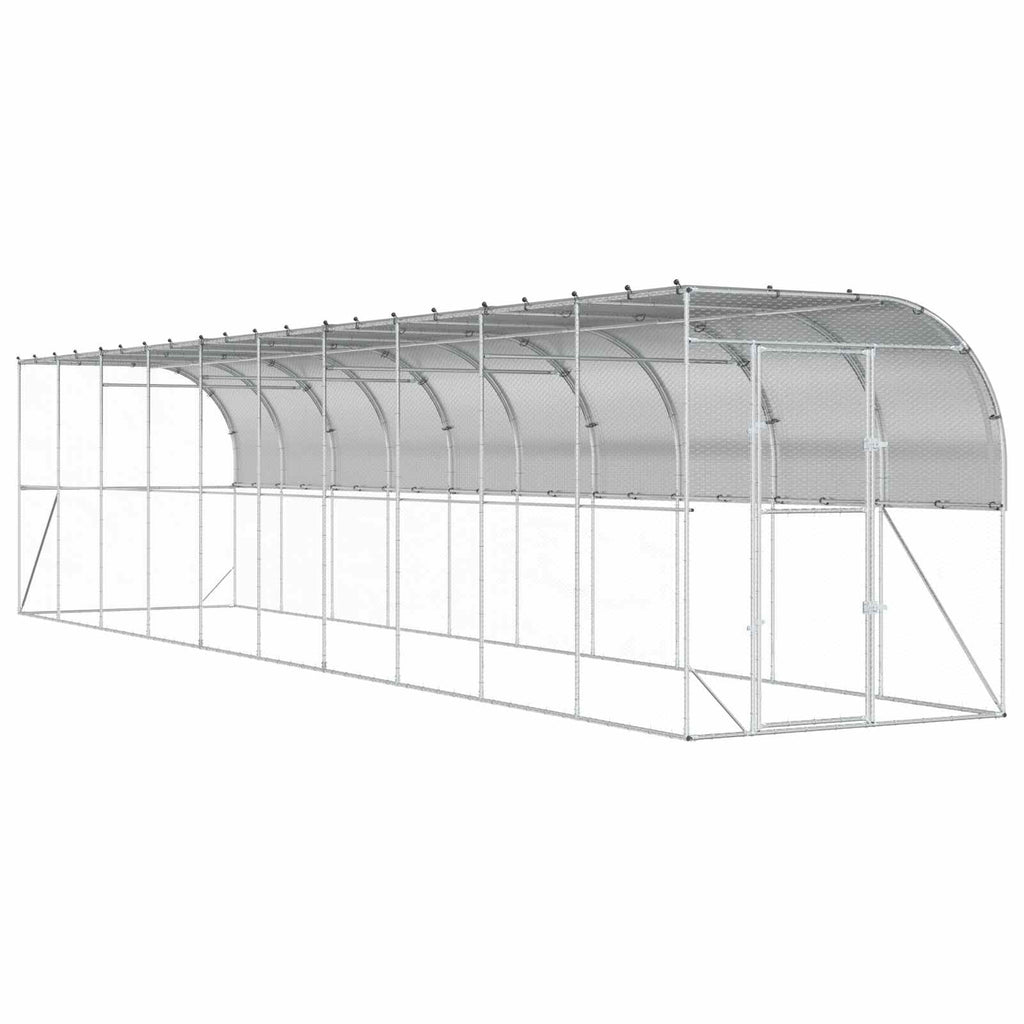 vidaXL Kurnik przy ścianie srebrny 600 x 150 x 215 cm Stal ocynkowana