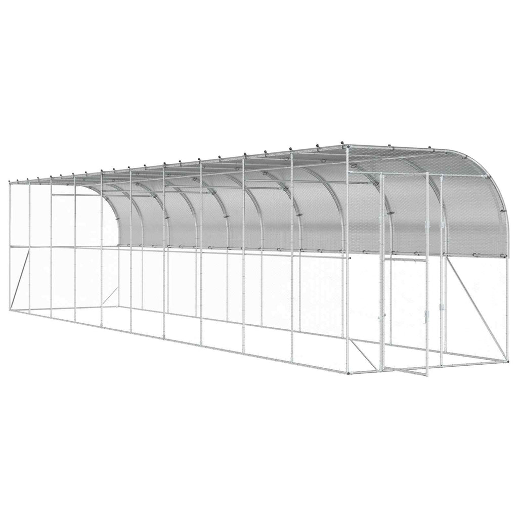 vidaXL Kurnik przy ścianie srebrny 600 x 150 x 215 cm Stal ocynkowana
