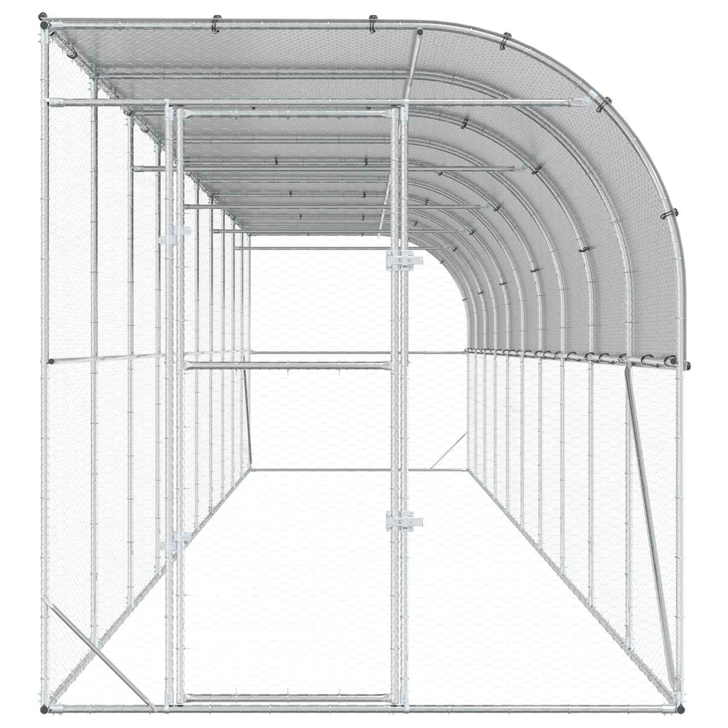 vidaXL Kurnik przy ścianie srebrny 600 x 150 x 215 cm Stal ocynkowana