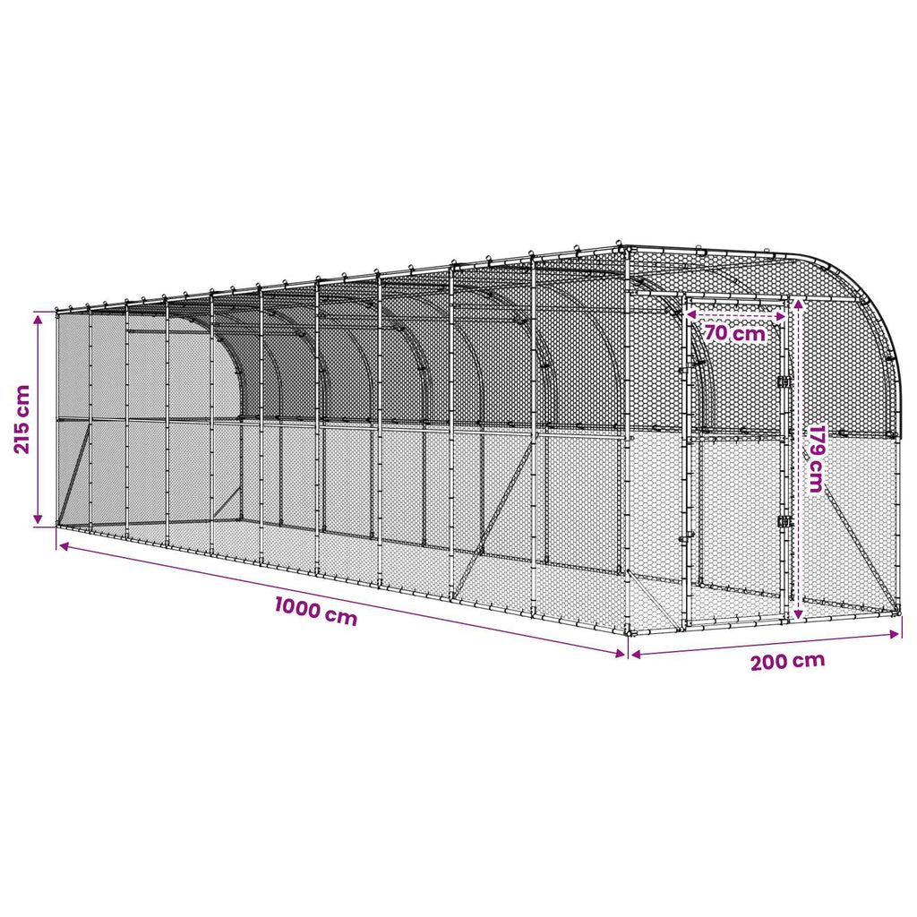 vidaXL Kurnik przy ścianie srebrny 600 x 150 x 215 cm Stal ocynkowana