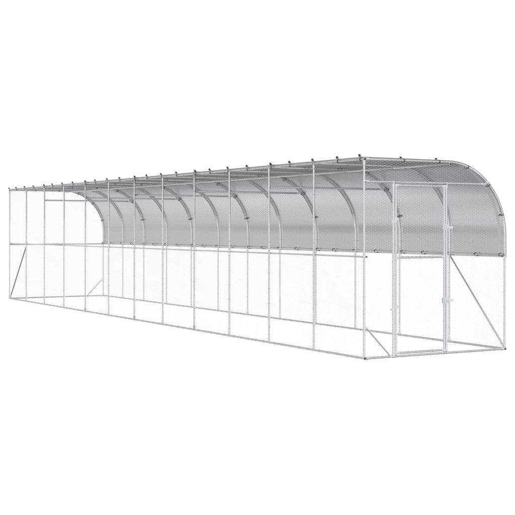 vidaXL Kurnik przy ścianie srebrny 600 x 150 x 215 cm Stal ocynkowana