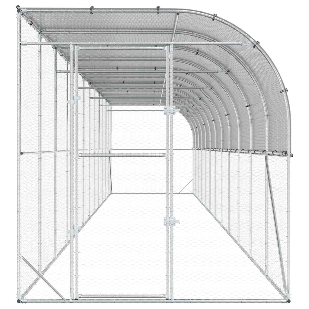 vidaXL Kurnik przy ścianie srebrny 600 x 150 x 215 cm Stal ocynkowana