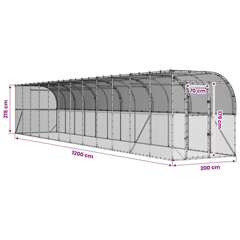 vidaXL Kurnik przy ścianie srebrny 600 x 150 x 215 cm Stal ocynkowana