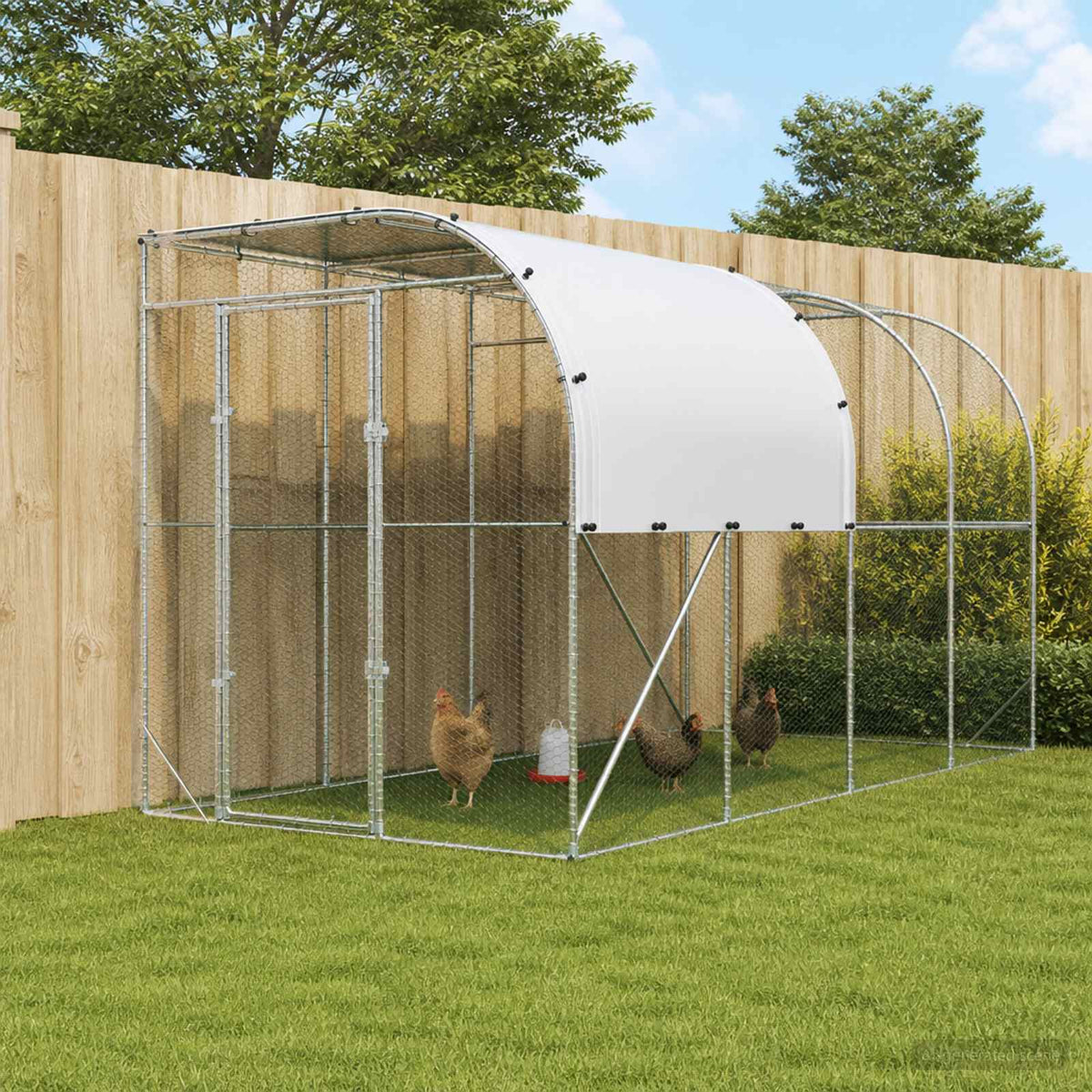 vidaXL Kurnik przy ścianie srebrny 400 x 200 x 215 cm Stal ocynkowana