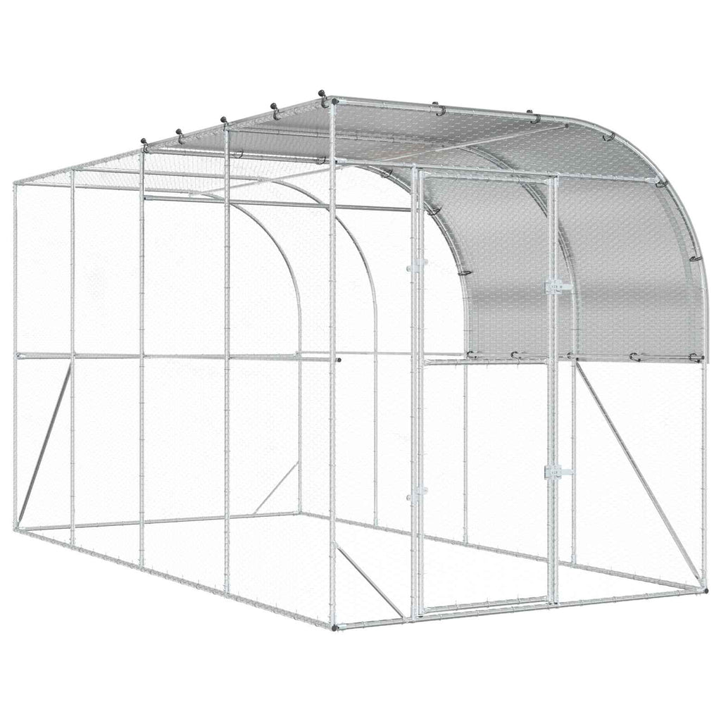 vidaXL Kurnik przy ścianie srebrny 400 x 200 x 215 cm Stal ocynkowana
