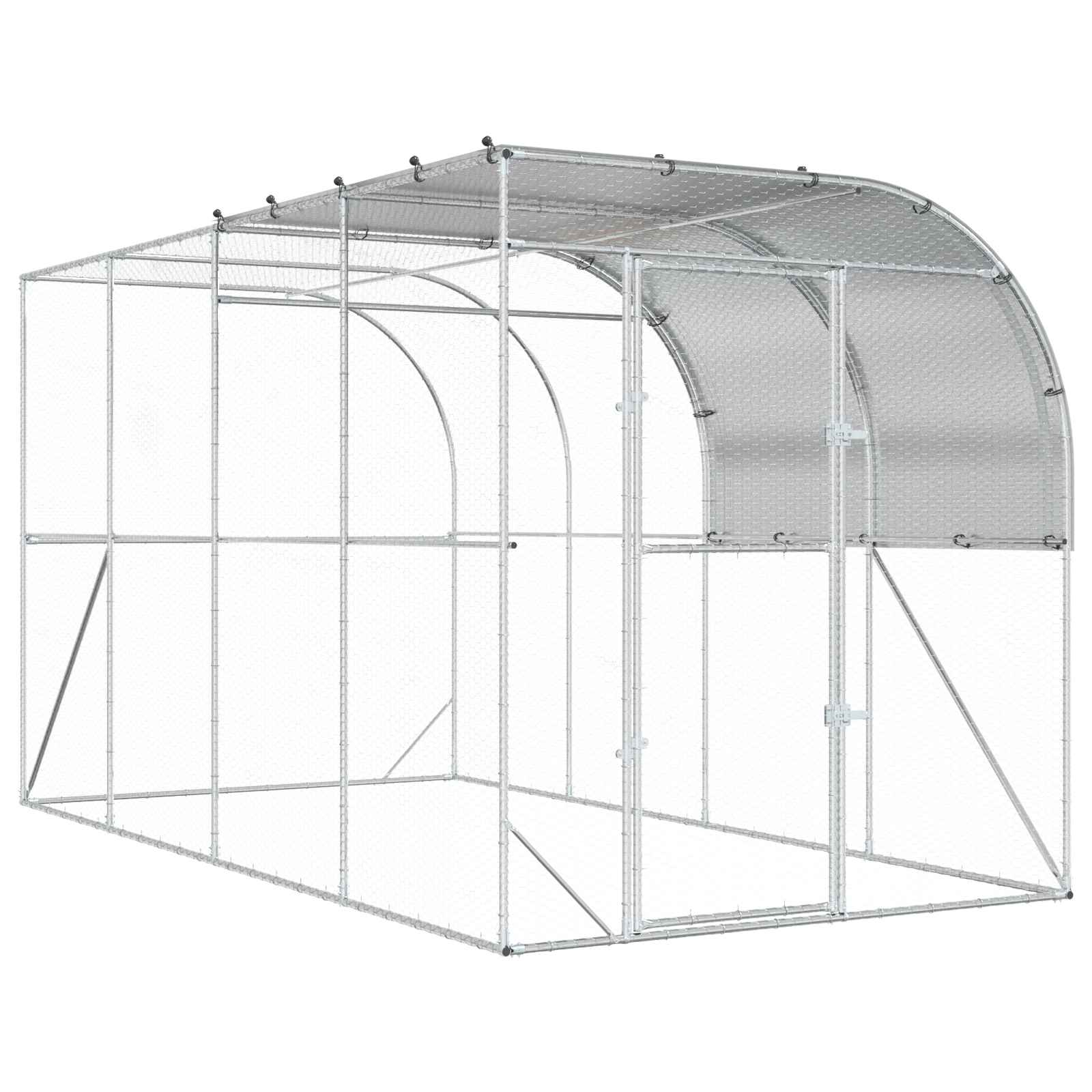 vidaXL Kurnik przy ścianie srebrny 400 x 200 x 215 cm Stal ocynkowana