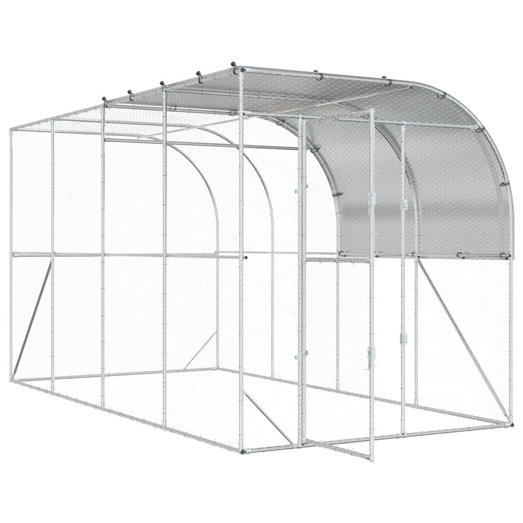 vidaXL Kurnik przy ścianie srebrny 400 x 200 x 215 cm Stal ocynkowana