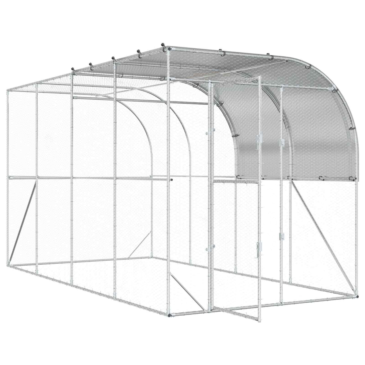 vidaXL Kurnik przy ścianie srebrny 400 x 200 x 215 cm Stal ocynkowana