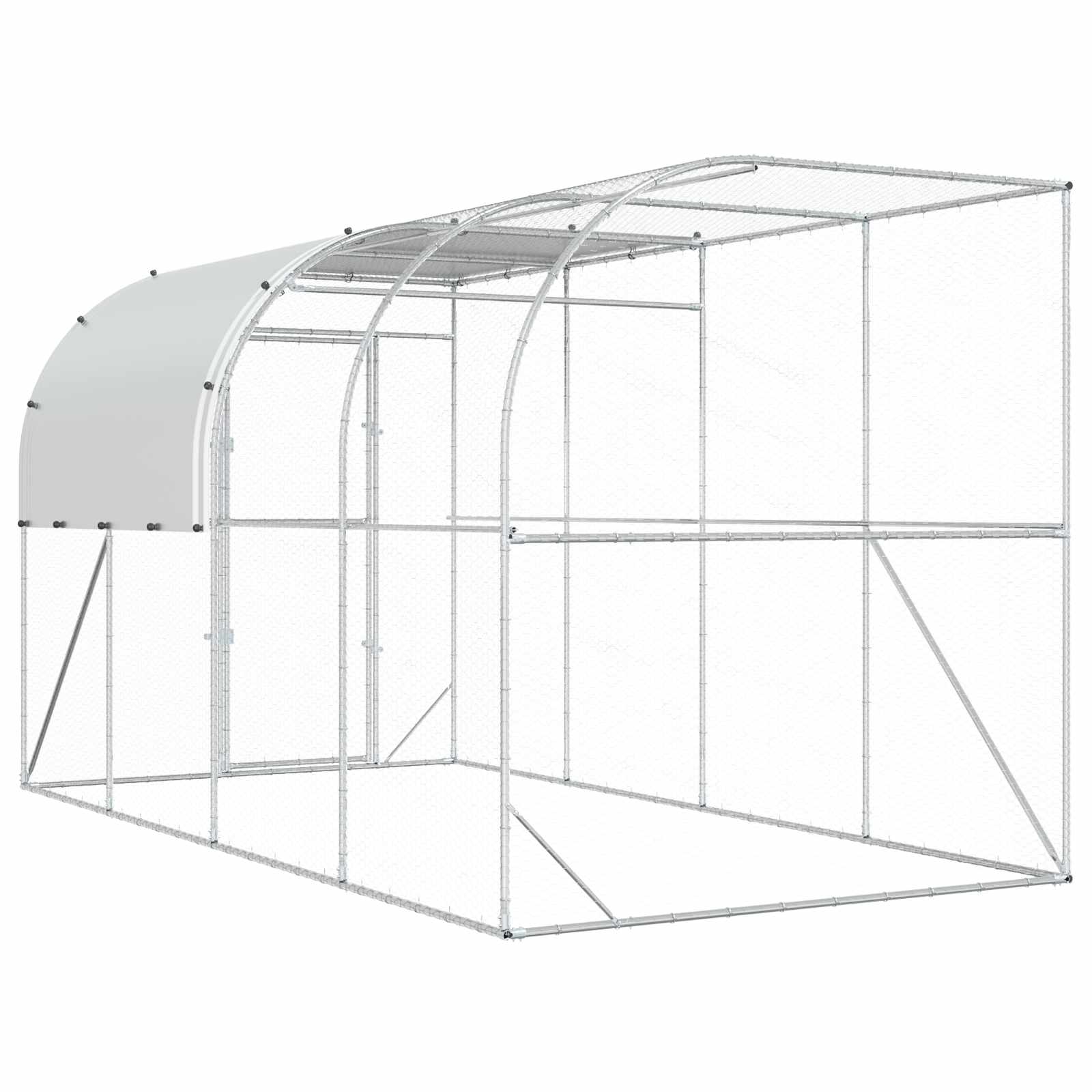 vidaXL Kurnik przy ścianie srebrny 400 x 200 x 215 cm Stal ocynkowana