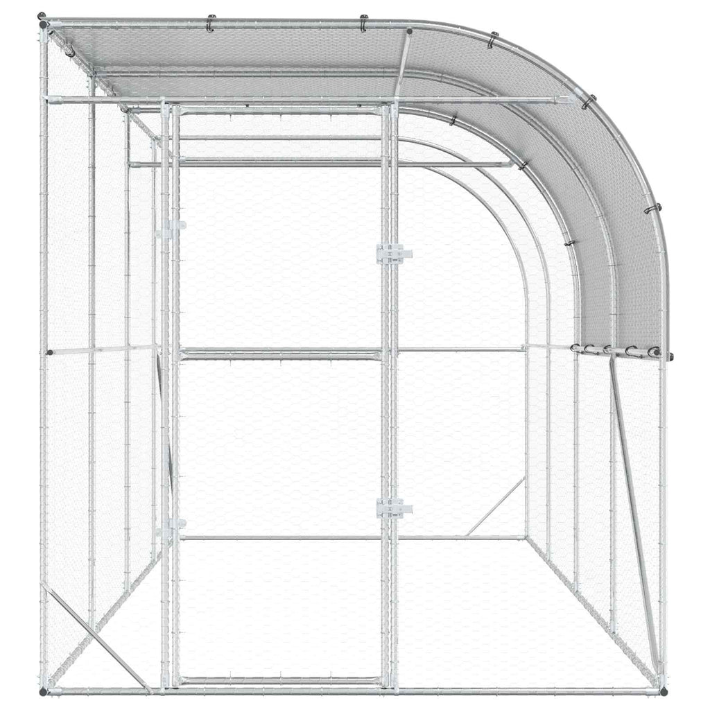 vidaXL Kurnik przy ścianie srebrny 400 x 200 x 215 cm Stal ocynkowana