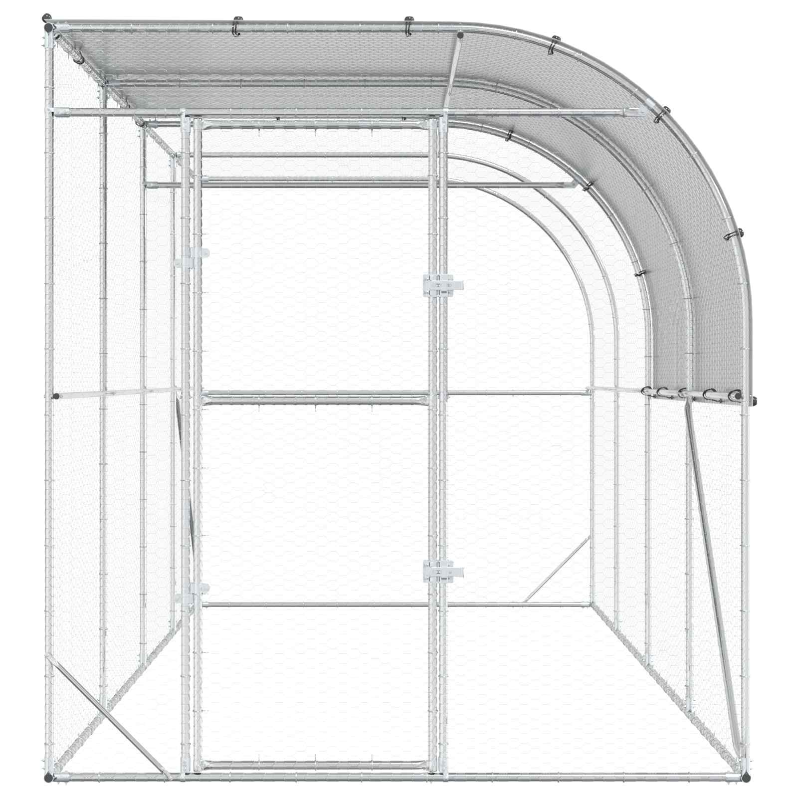 vidaXL Kurnik przy ścianie srebrny 400 x 200 x 215 cm Stal ocynkowana