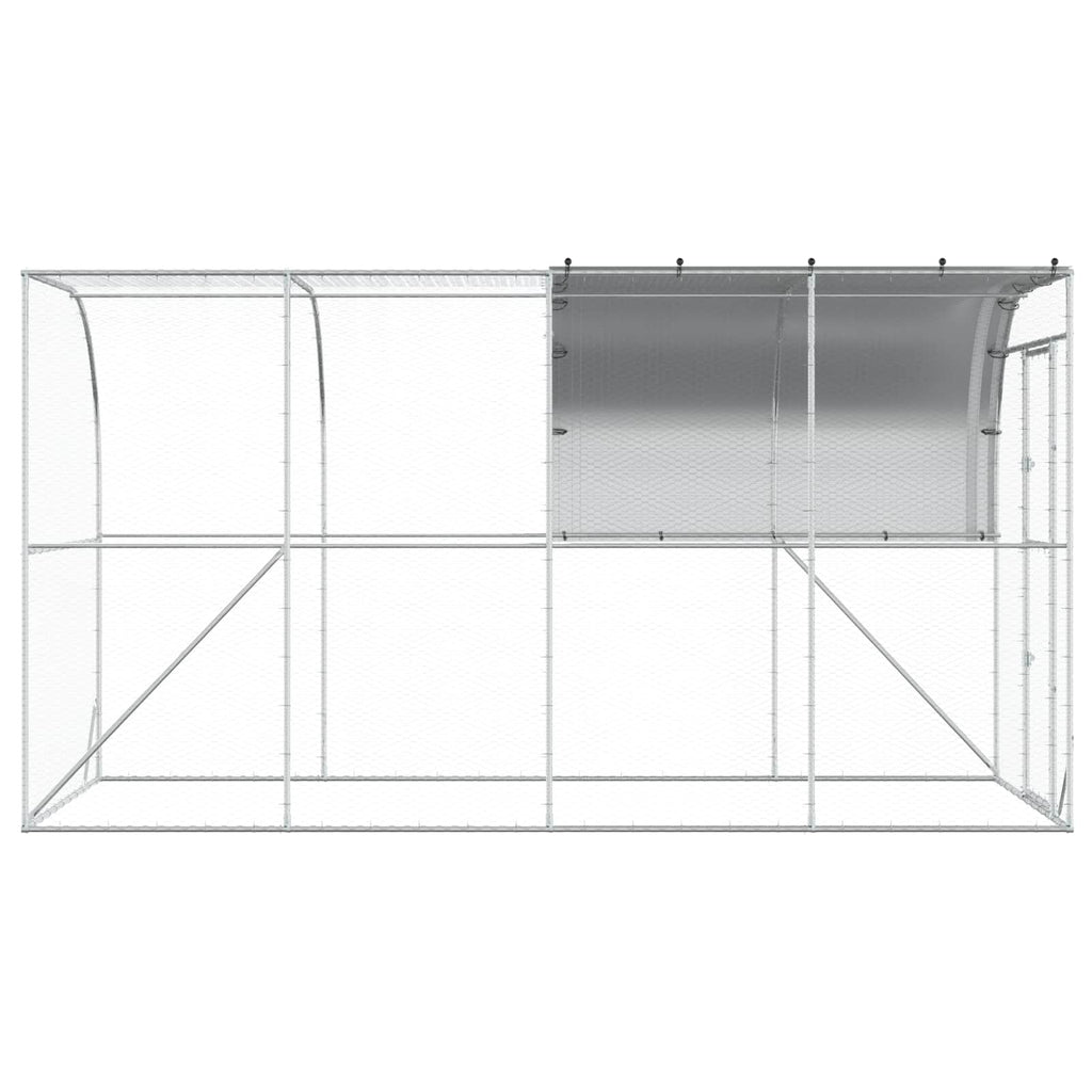 vidaXL Kurnik przy ścianie srebrny 400 x 200 x 215 cm Stal ocynkowana
